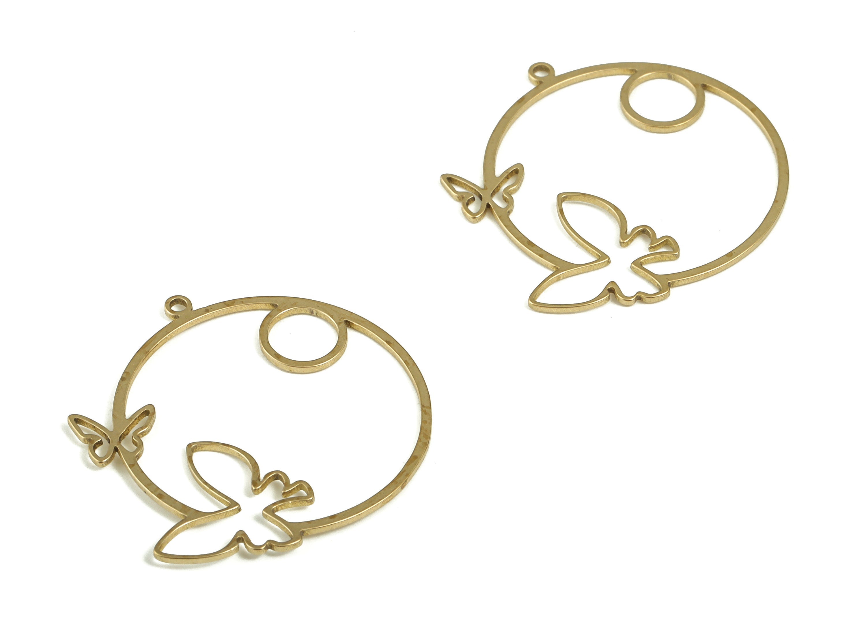 Brass Round Butterfly Earring Charms - Raw Brass Circle Butterfly Pendant - Jewelry Making Supplies - 25.09x24.65x0.73mm - PP4225 - DOMEDBAZAAR