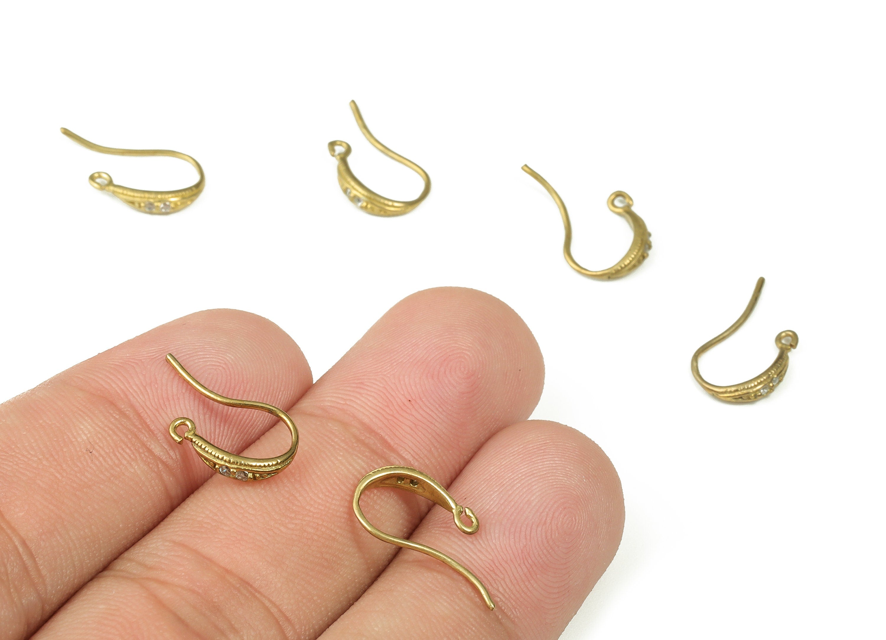 Raw Brass Fish Hook Earring – Ear Wires - Brass Zircon Wire Earring – Earring Findings - Jewelry Making Supplies - 17.18x10.5x1.48mm- PP4387 - DOMEDBAZAAR