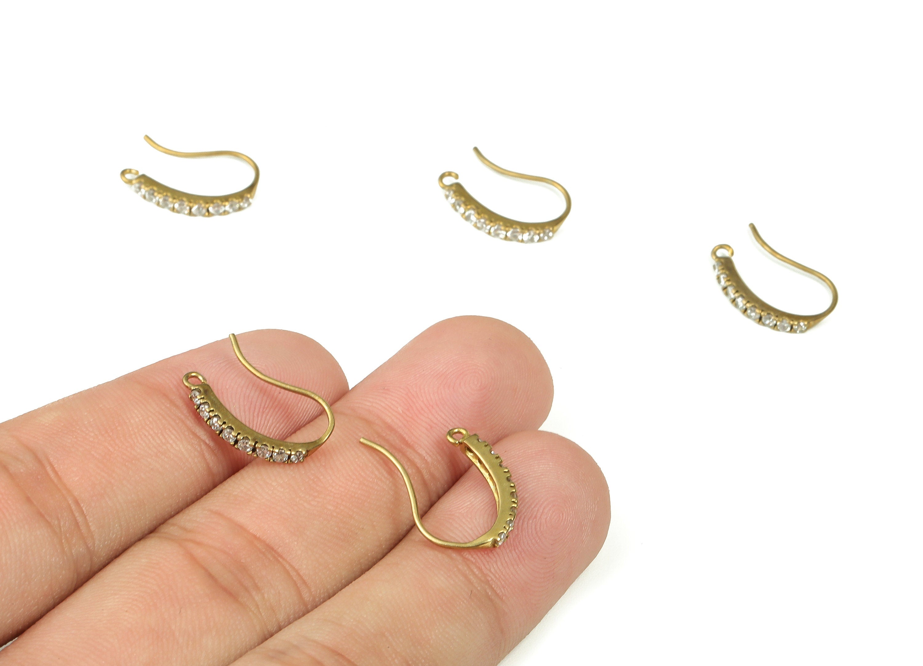 Raw Brass Hook Earrings – Zircon Ear Hooks – Brass Earring with Open Ring – Earring Findings – Jewelry Supplies - 16.3x12.29x2.22mm - PP4388 - DOMEDBAZAAR