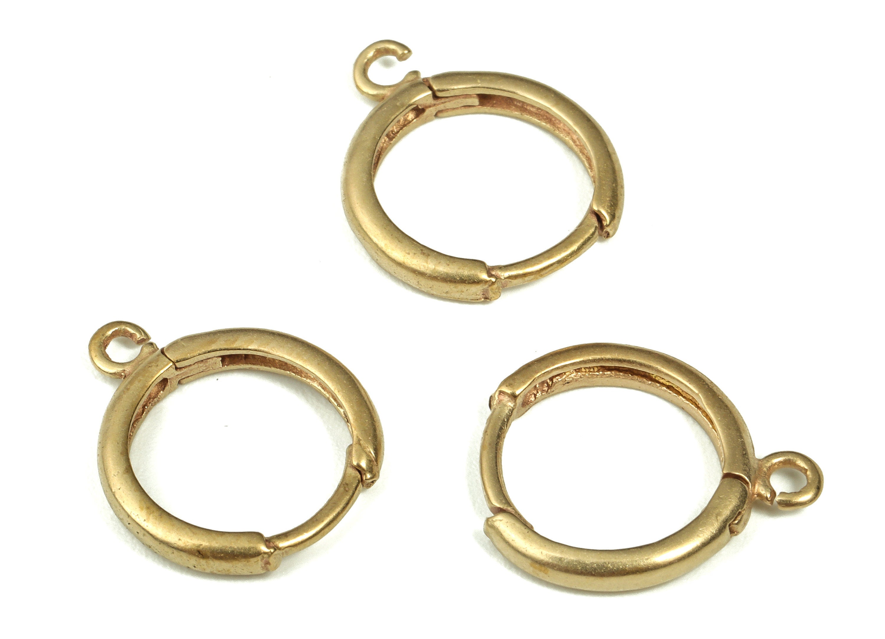 Raw Brass Round Stud Earrings – Brass Huggie Hoop Earrings with One Loop – DIY Jewelry Making Supplies – 16.4x13.56x2.21mm - PP4381 - DOMEDBAZAAR