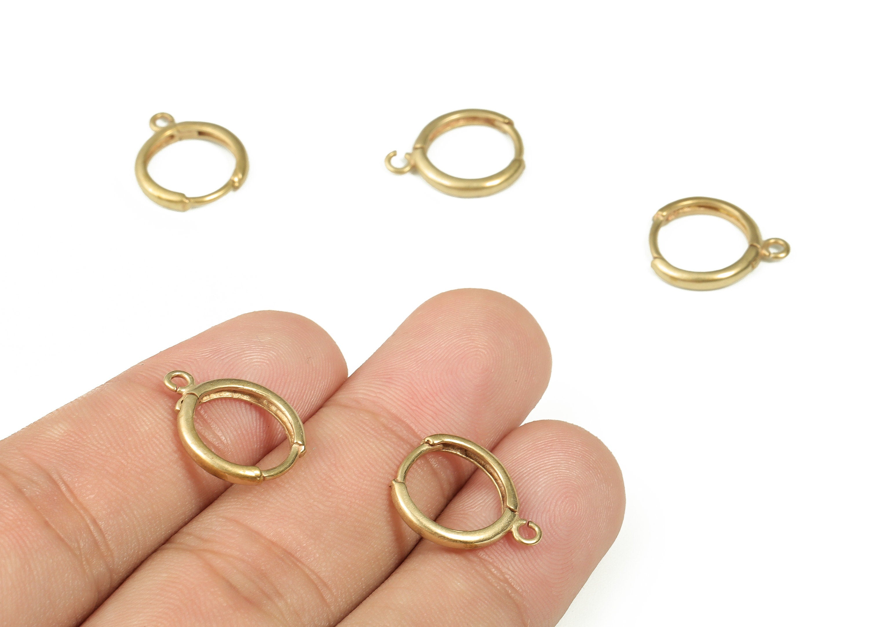 Raw Brass Round Stud Earrings – Brass Huggie Hoop Earrings with One Loop – DIY Jewelry Making Supplies – 16.4x13.56x2.21mm - PP4381 - DOMEDBAZAAR
