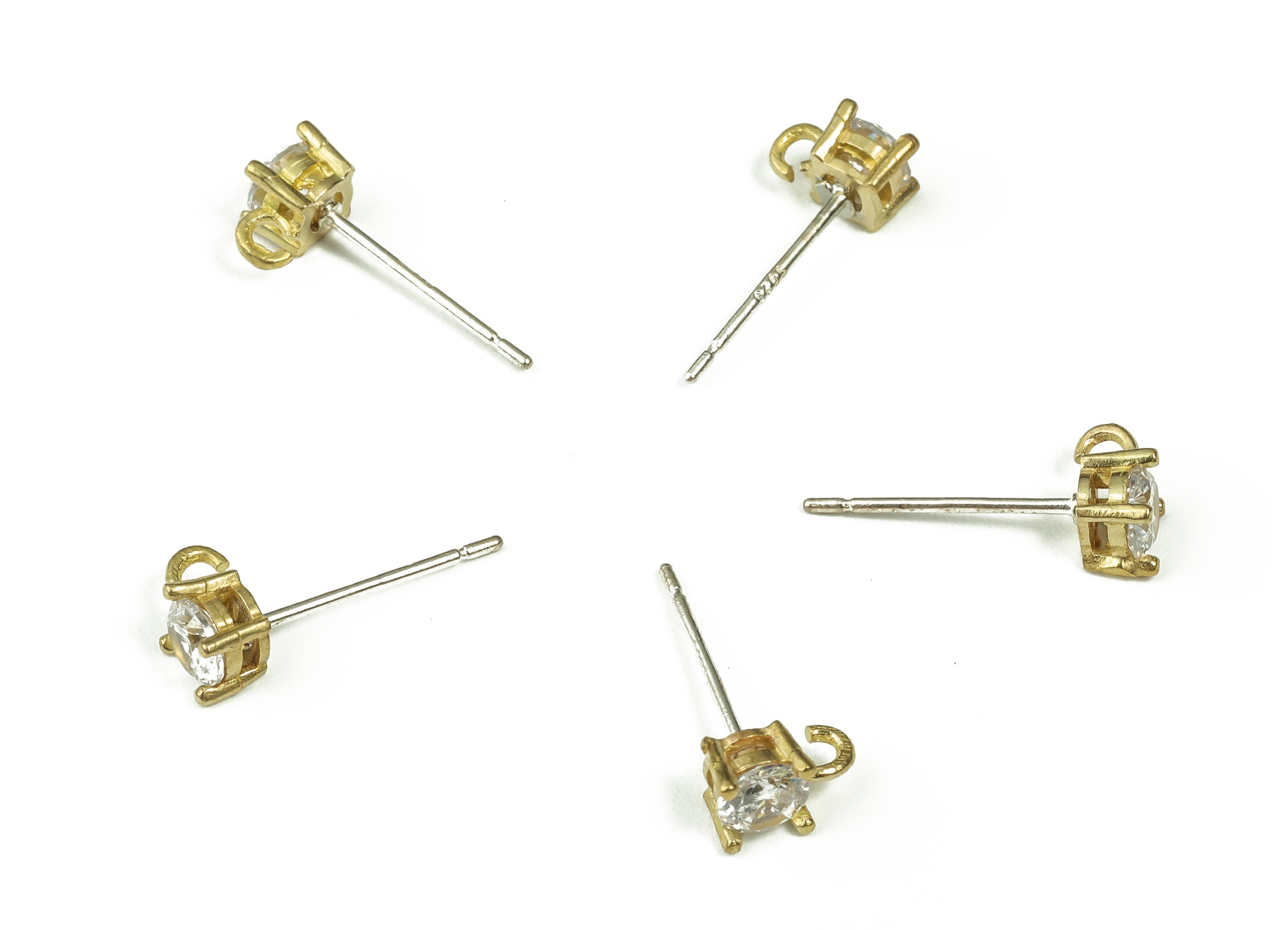 Raw Brass Zircon Stud Earrings – Dainty Small Studs - Brass Stud Earrings Post - Earring Jewelry Supplies - 15.31x6.82x3.62mm- PP4389 - DOMEDBAZAAR