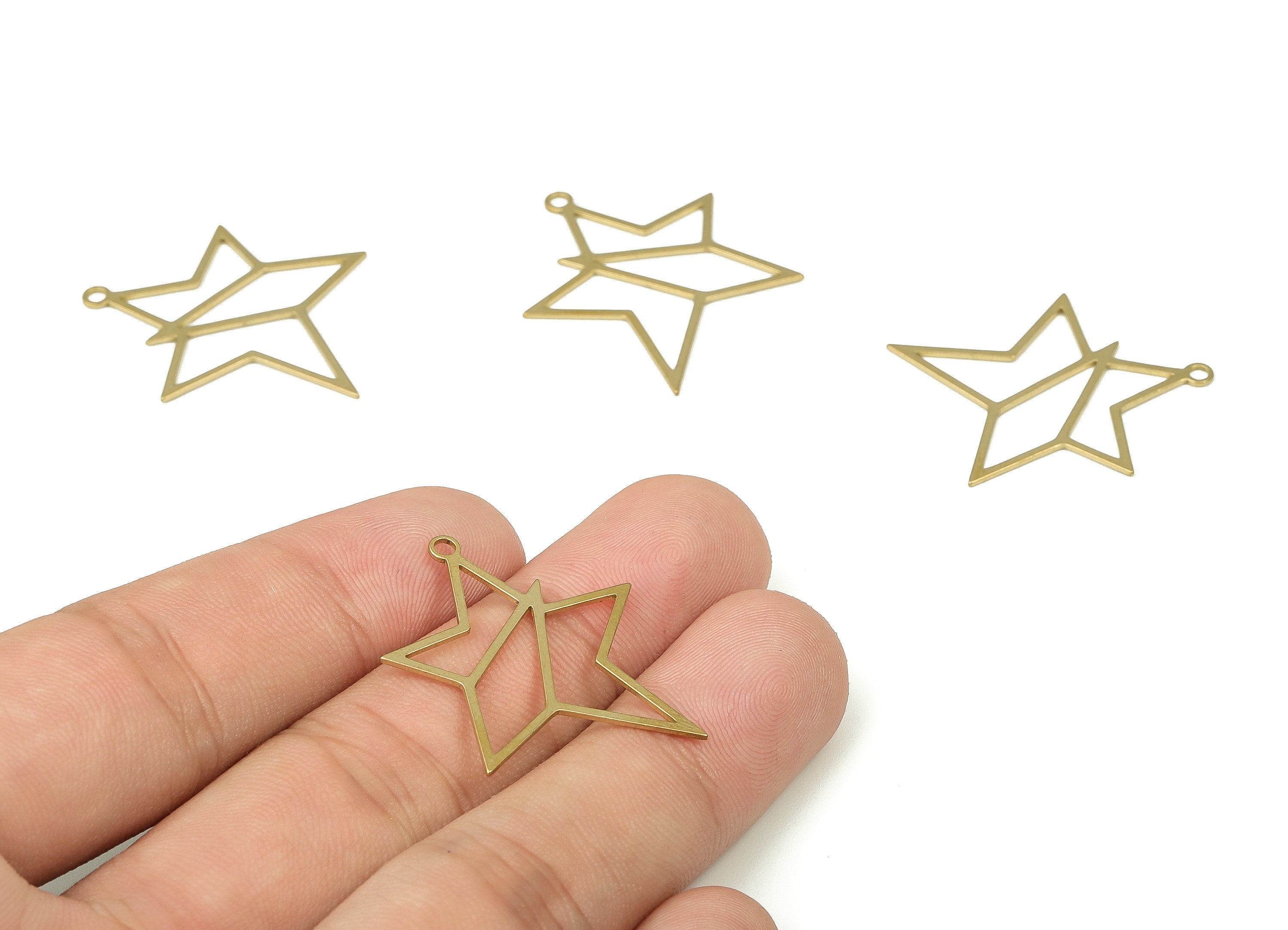 Raw Brass Star Earring Charms - Brass Star Pendant Charm - Raw Brass Earring Findings - Jewelry Making Supplies -32.3x25.75x0.69mm- PP4351 - DOMEDBAZAAR