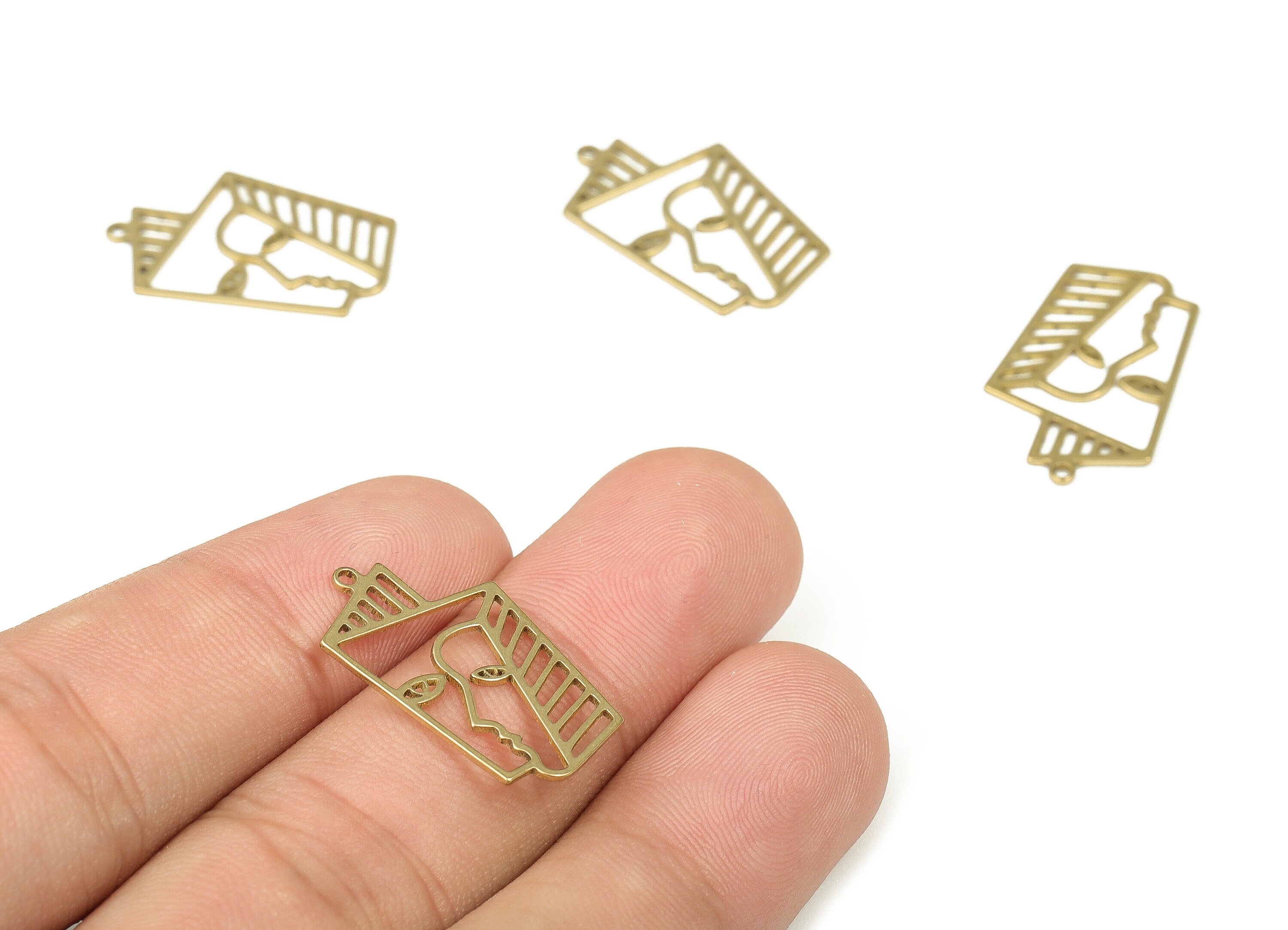 Raw Brass Double Face Earring Charm – Brass Lady Face Pendants - Raw Brass Earrings - Jewellery Making Supplies - 23.36x14.41x0.7mm - PP4275 - DOMEDBAZAAR