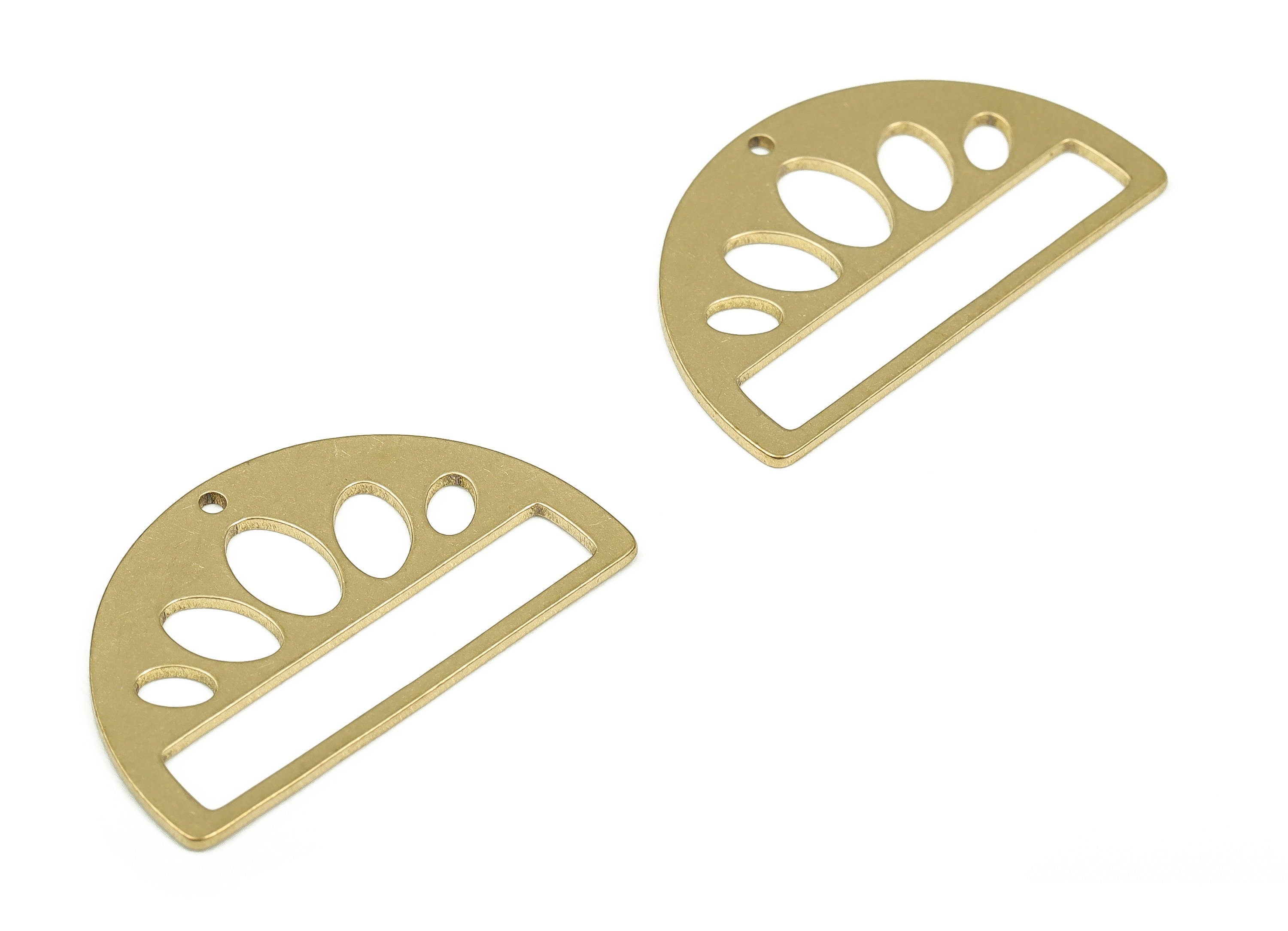 Brass Half Moon Earring Connectors - Raw Brass Semi Circle Charms - Earrings Finding - Jewelry Making Supplies -27.91x16.47x0.82mm- PP4333 - DOMEDBAZAAR