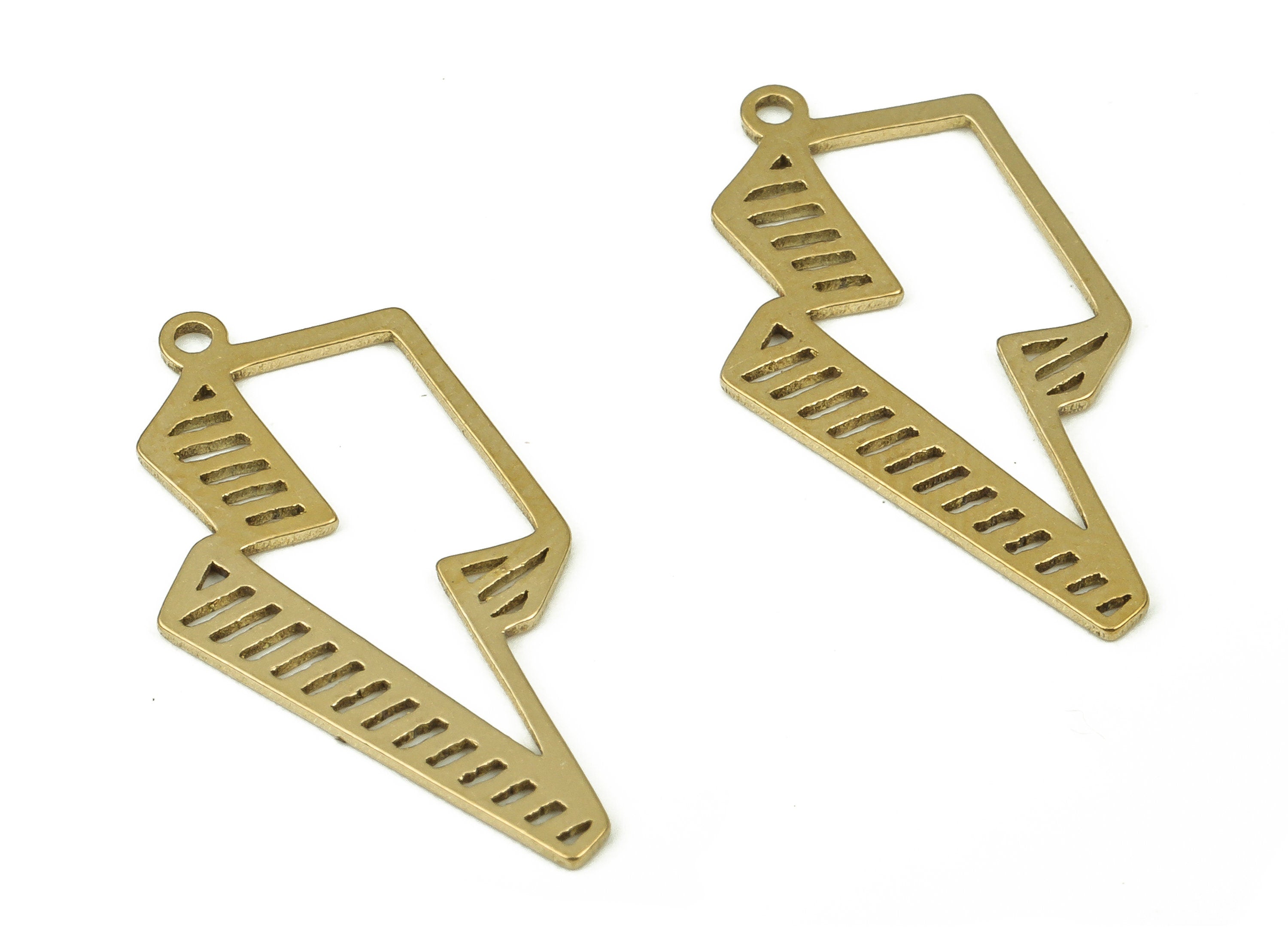 Brass Lighting Thunderbolt Pendant Charm - Raw Brass Thunderbolt Earring Charms - DIY Jewelry Making Supplies -24.33x12.71x0.69mm- PP4326 - DOMEDBAZAAR