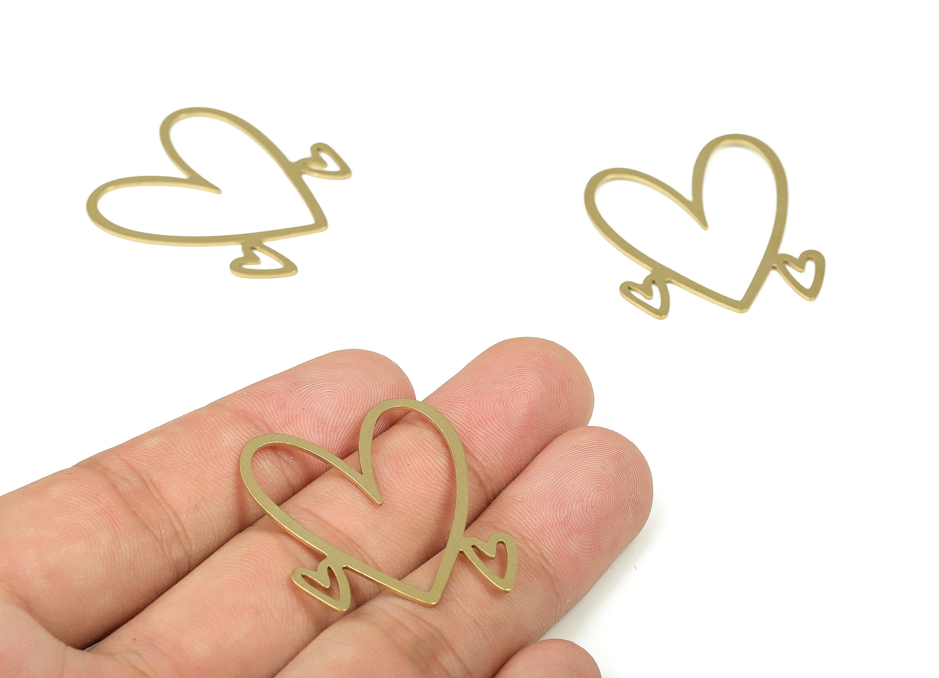 Brass Heart Earring Charms - Raw Brass Heart Pendant - Earrings Finding - Jewelry Making Supplies - 28.87x26.95x0.68mm - PP4305 - DOMEDBAZAAR