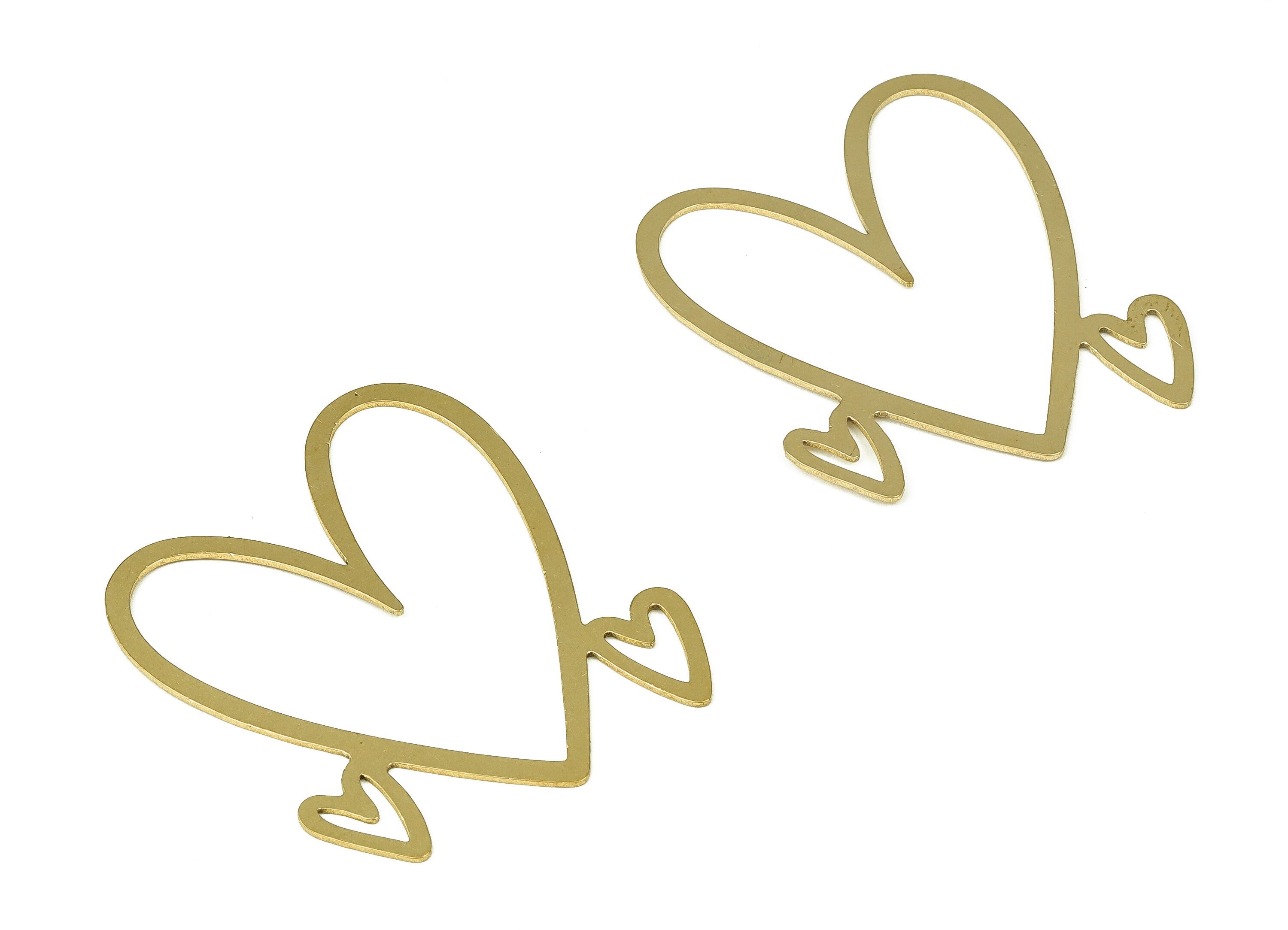 Brass Heart Earring Charms - Raw Brass Heart Pendant - Earrings Finding - Jewelry Making Supplies - 44.87x39.01x0.68mm - PP4304 - DOMEDBAZAAR