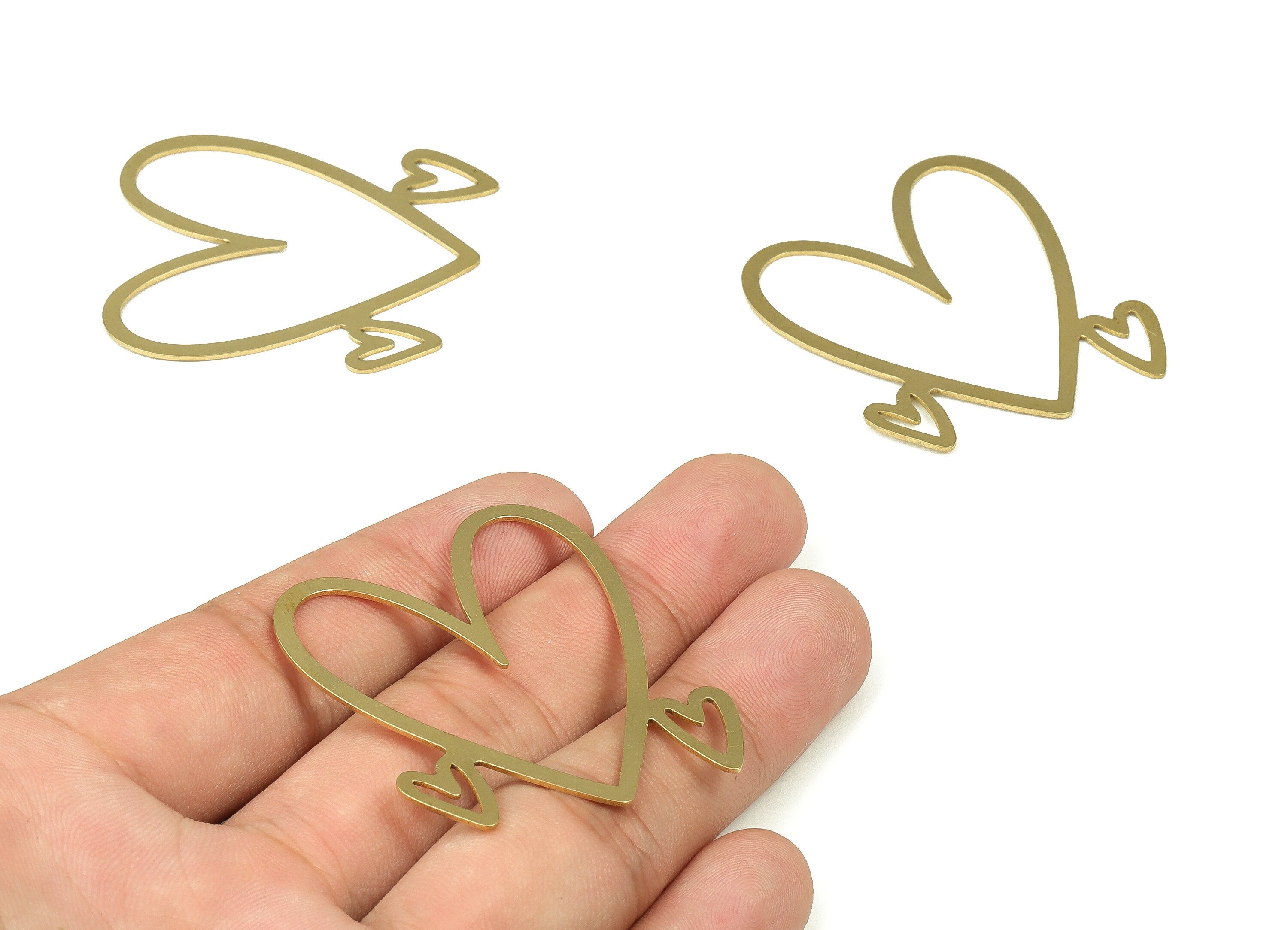 Brass Heart Earring Charms - Raw Brass Heart Pendant - Earrings Finding - Jewelry Making Supplies - 44.87x39.01x0.68mm - PP4304 - DOMEDBAZAAR