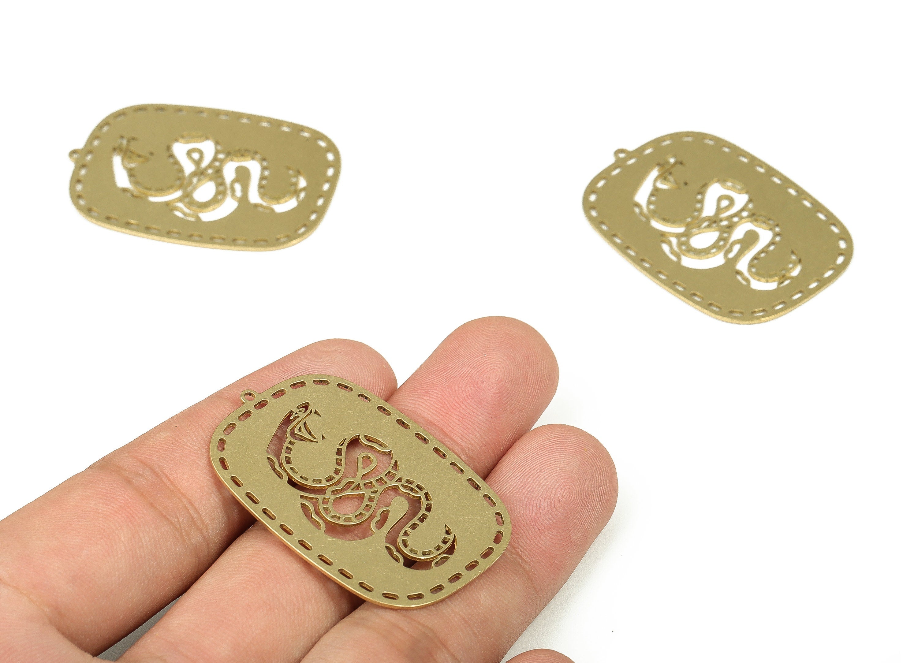 Brass Rectangle Earring Charms - Raw Brass Snake Pendant - Earrings Finding - Jewelry Making Supplies - 41.18x0.99x0.73mm - PP4303 - DOMEDBAZAAR