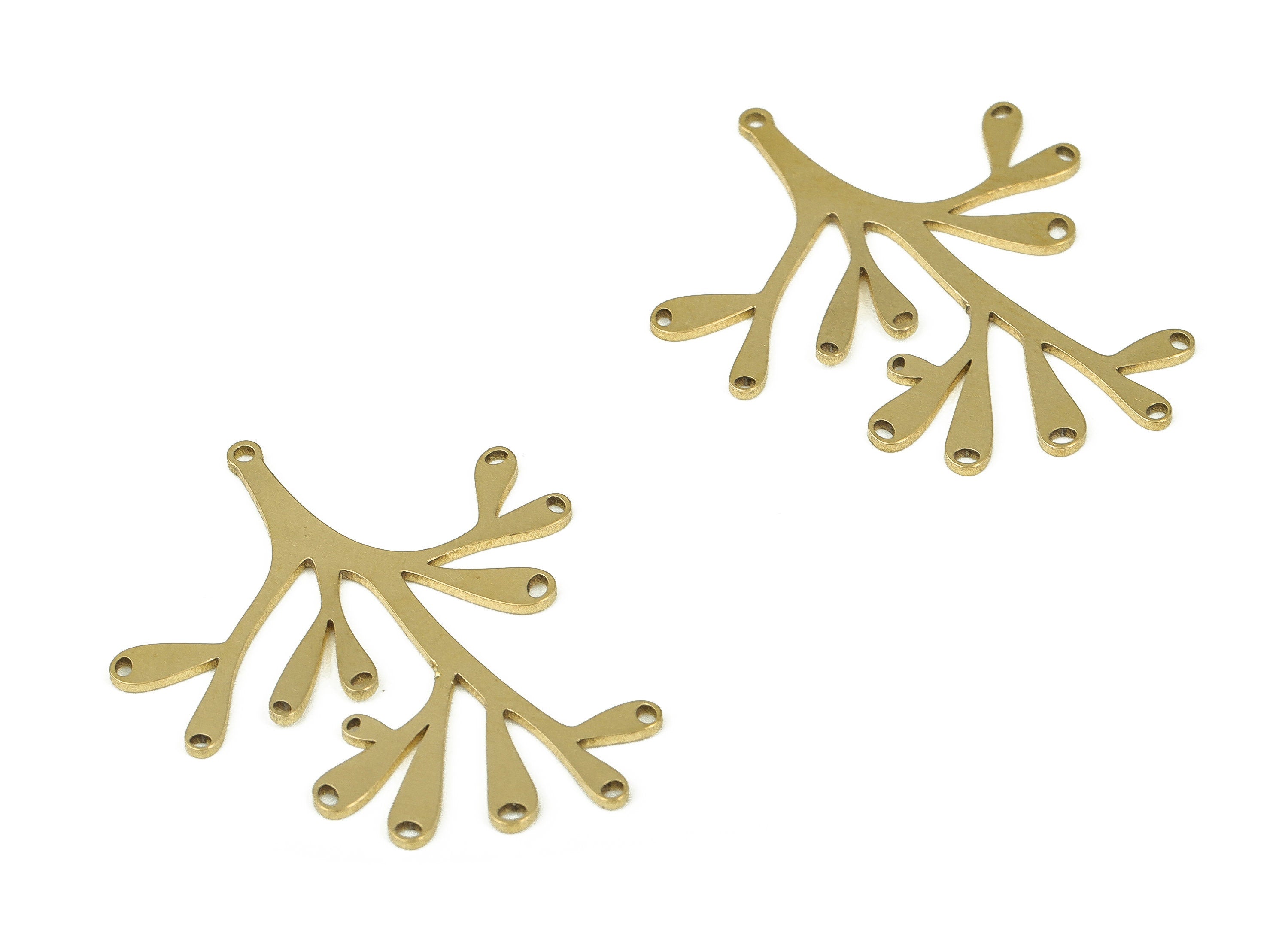 Brass Branches Earring Connector - Raw Brass Branches Earring Charms and Pendant - 14 Holes - Jewelry Supplies -29.88x23.83x0.72mm- PP4345 - DOMEDBAZAAR