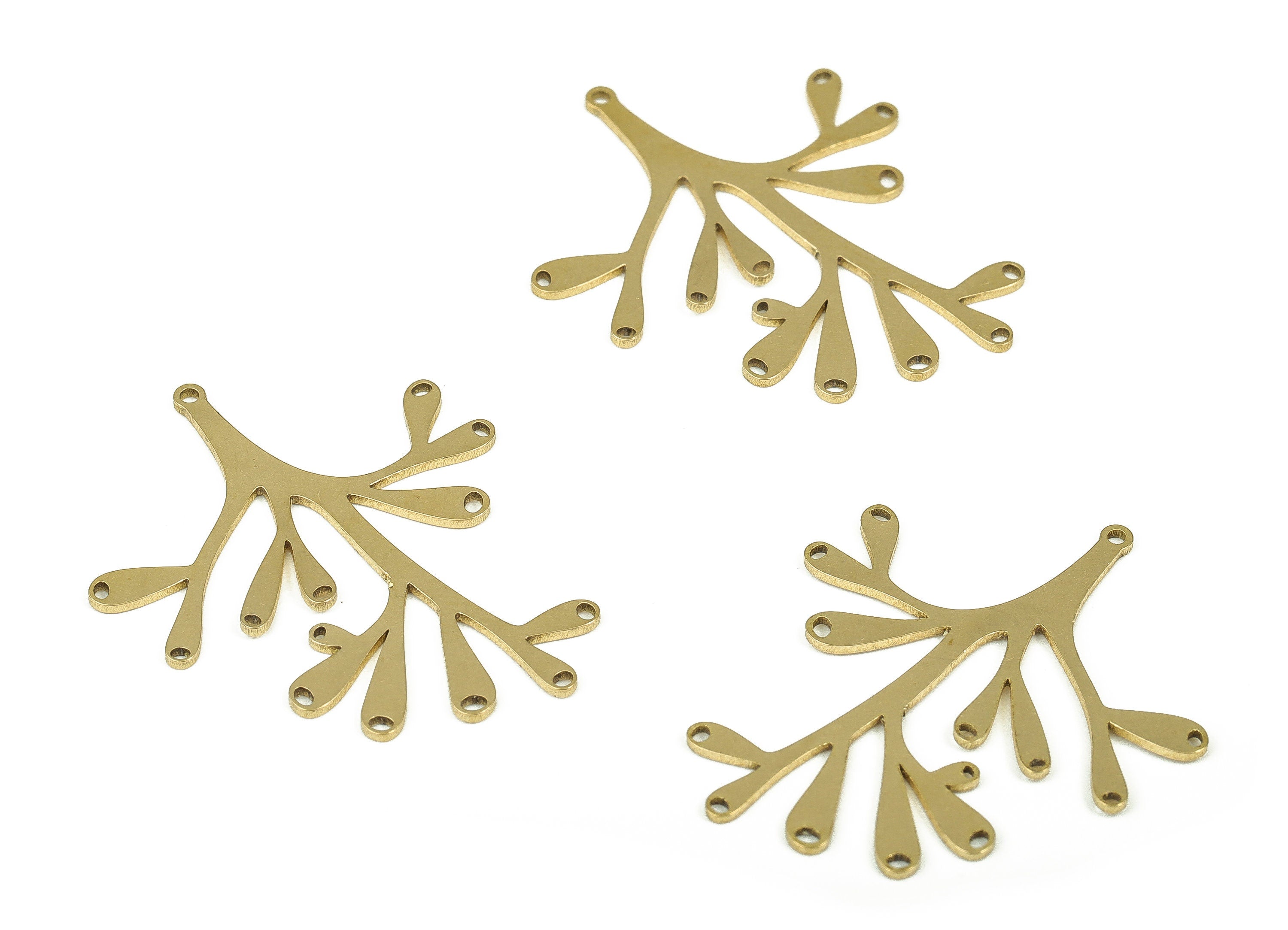 Brass Branches Earring Connector - Raw Brass Branches Earring Charms and Pendant - 14 Holes - Jewelry Supplies -29.88x23.83x0.72mm- PP4345 - DOMEDBAZAAR