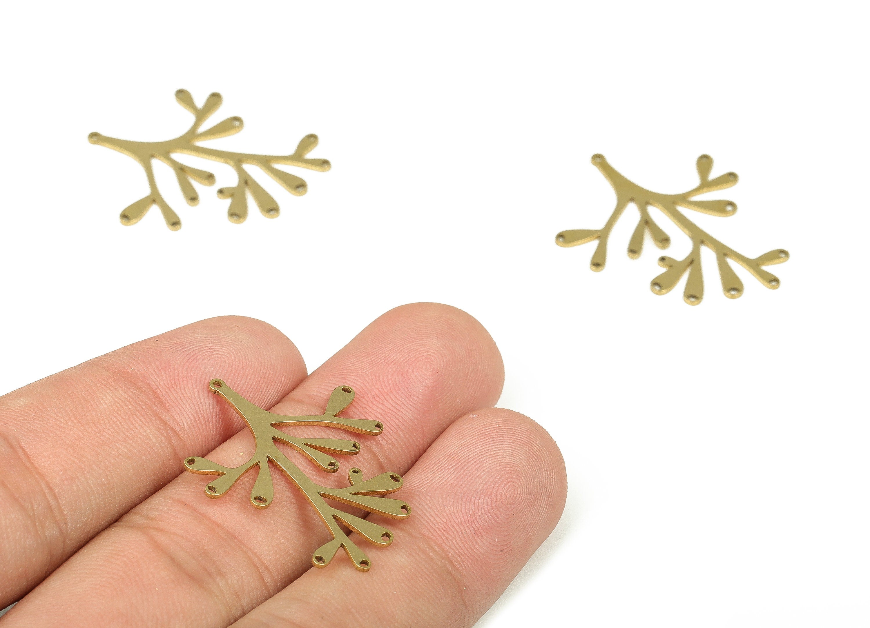 Brass Branches Earring Connector - Raw Brass Branches Earring Charms and Pendant - 14 Holes - Jewelry Supplies -29.88x23.83x0.72mm- PP4345 - DOMEDBAZAAR