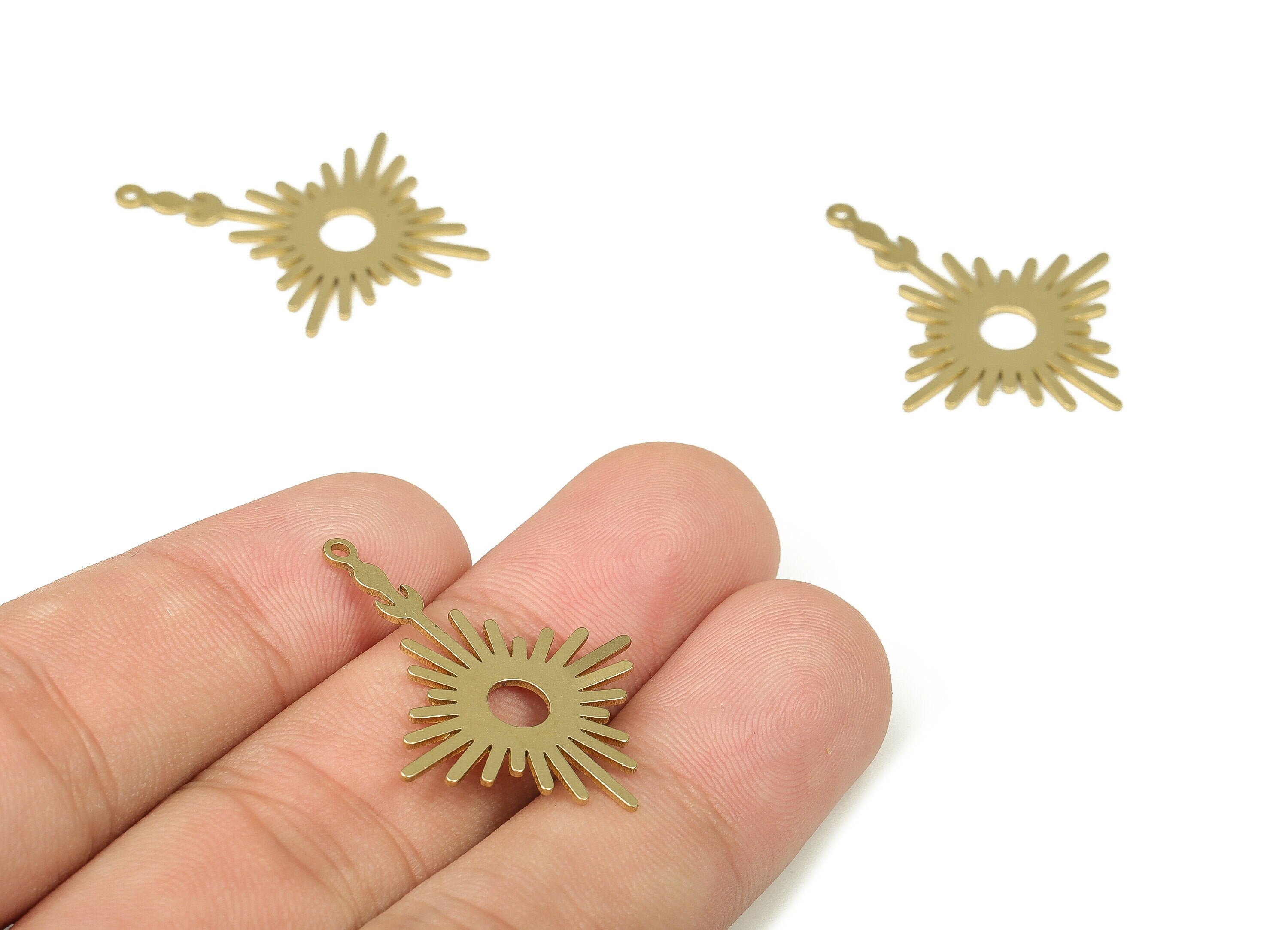Raw Brass Sun Earring Charm - Brass Crescent Pendant Charm – Dangling Earring Charms - Jewelry Making Supplies -31.75x24.02x0.72mm- PP4344 - DOMEDBAZAAR