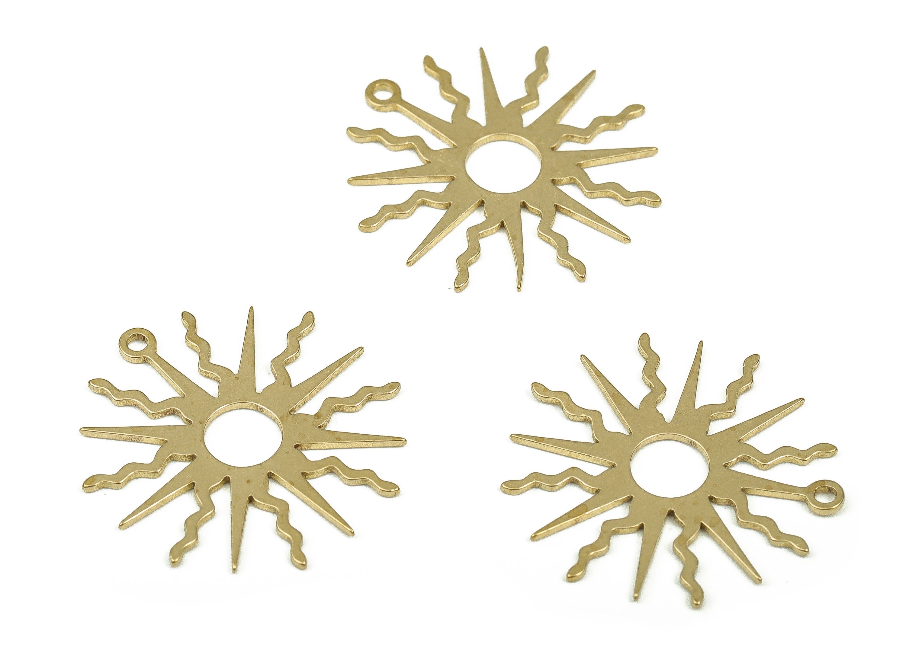 Brass Sun Earring Charms - Raw Brass Sun Pendant - Earring Findings - Jewelry Making Supplies - 22.13x21.23x0.78mm - PP4271 - DOMEDBAZAAR