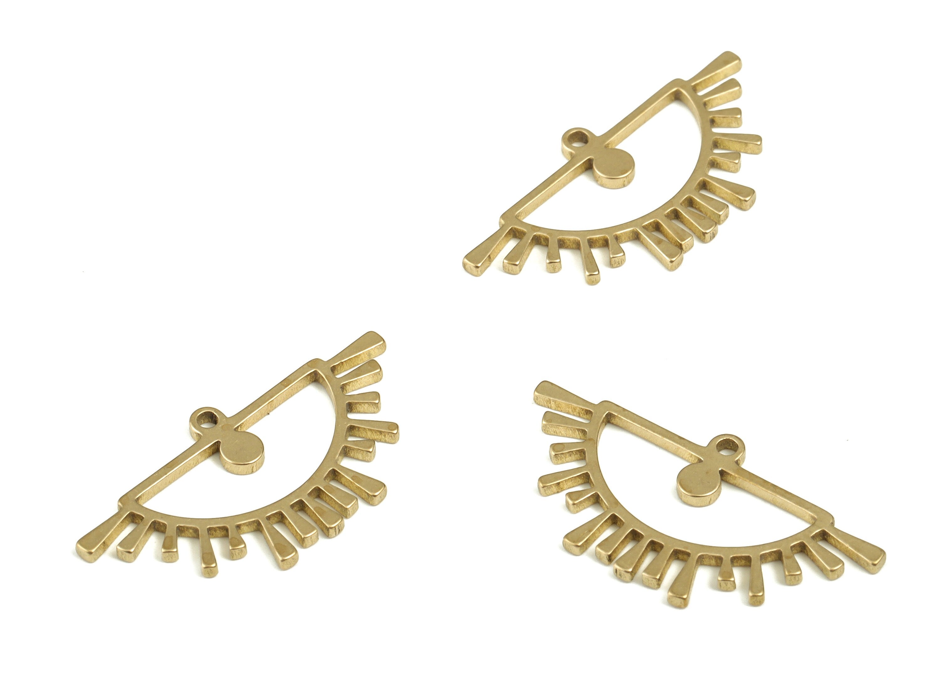 Half Sun Earring Charms - Raw Brass Semi Circle Pendant - Semicircle Eyelash Charms – Jewelry Making Supplies - 23.82x12.13x0.99mm - PP4204 - DOMEDBAZAAR