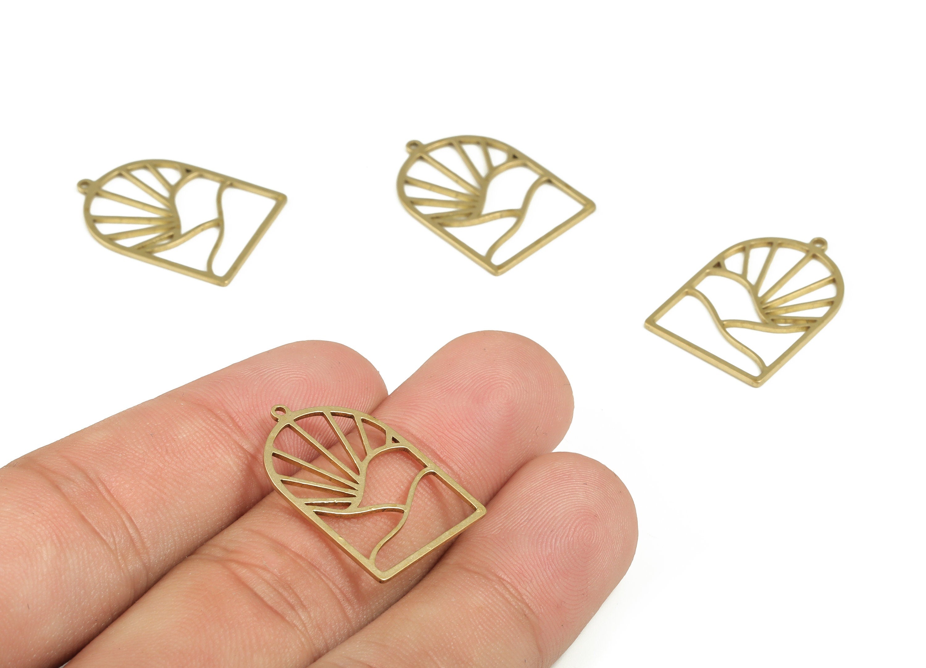 Sun Mountain Pendant - Raw Brass Domed Sun Earring Charms - Half Oval Wave Charms - Jewelry Making Supplies - 24.22x16.94x0.78mm - PP4221 - DOMEDBAZAAR