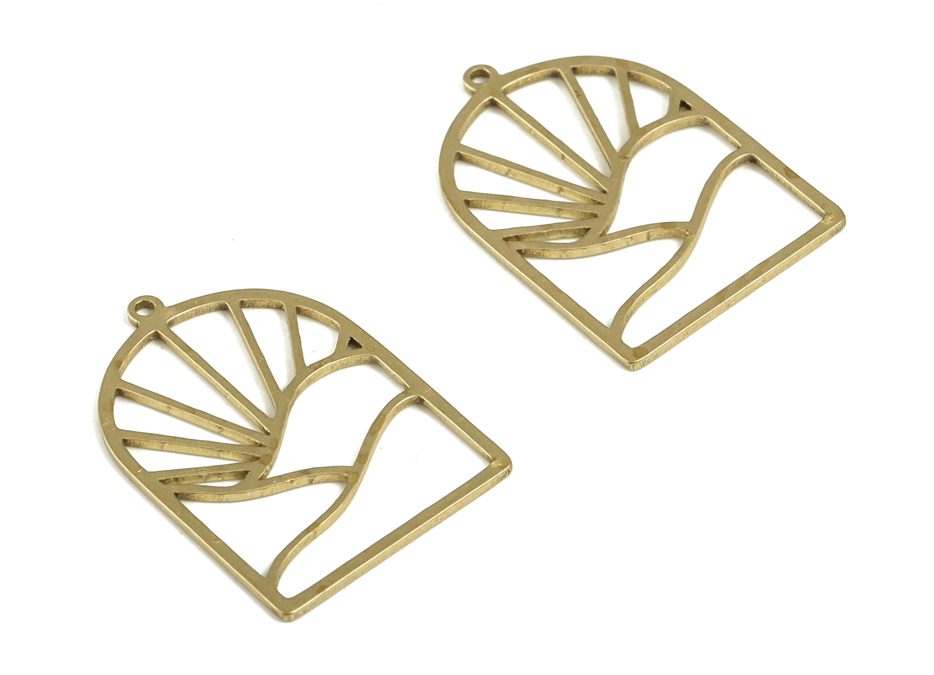 Sun Mountain Pendant - Raw Brass Domed Sun Earring Charms - Half Oval Wave Charms - Jewelry Making Supplies - 24.22x16.94x0.78mm - PP4221 - DOMEDBAZAAR