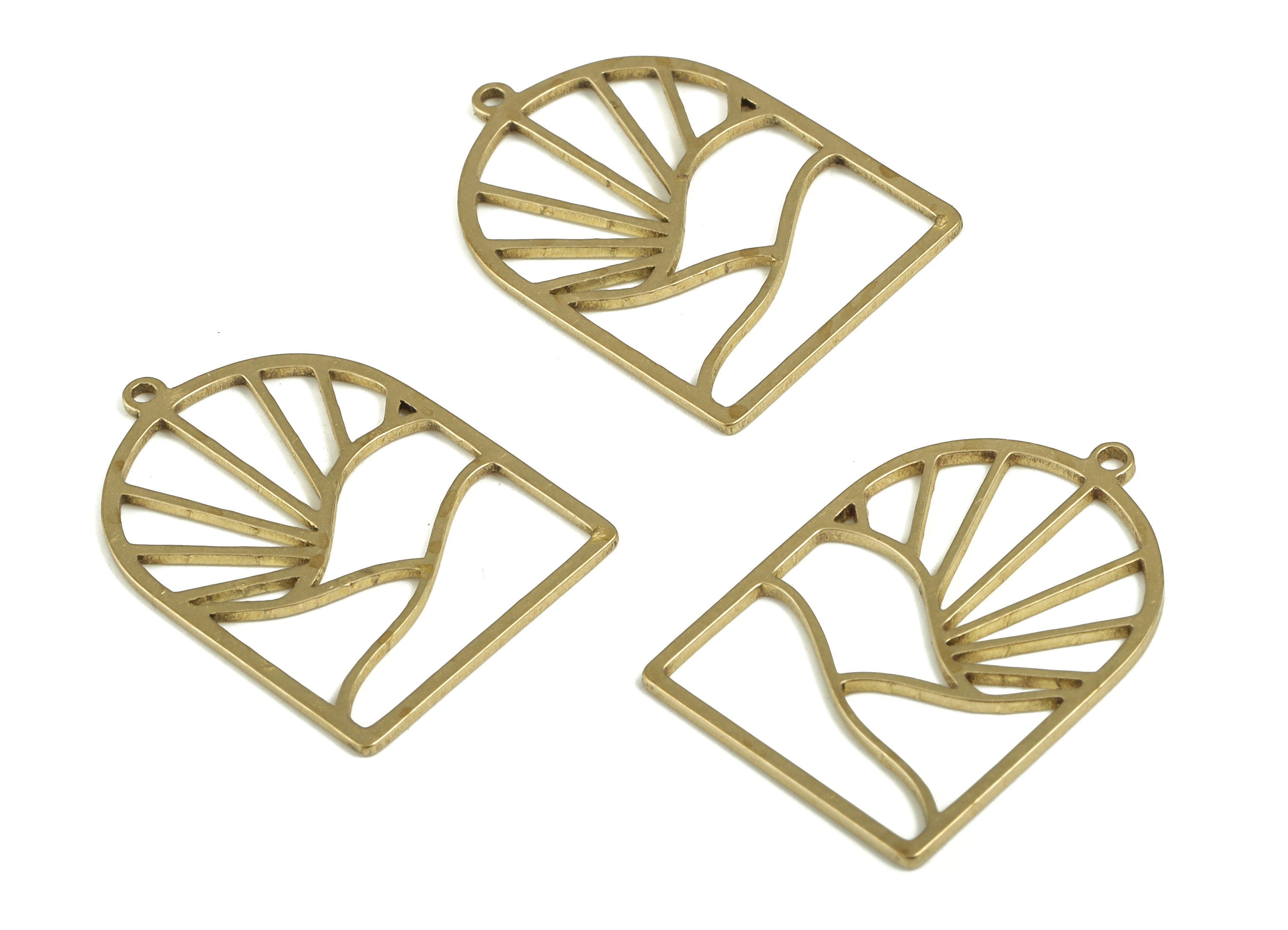 Sun Mountain Pendant - Raw Brass Domed Sun Earring Charms - Half Oval Wave Charms - Jewelry Making Supplies - 24.22x16.94x0.78mm - PP4221 - DOMEDBAZAAR