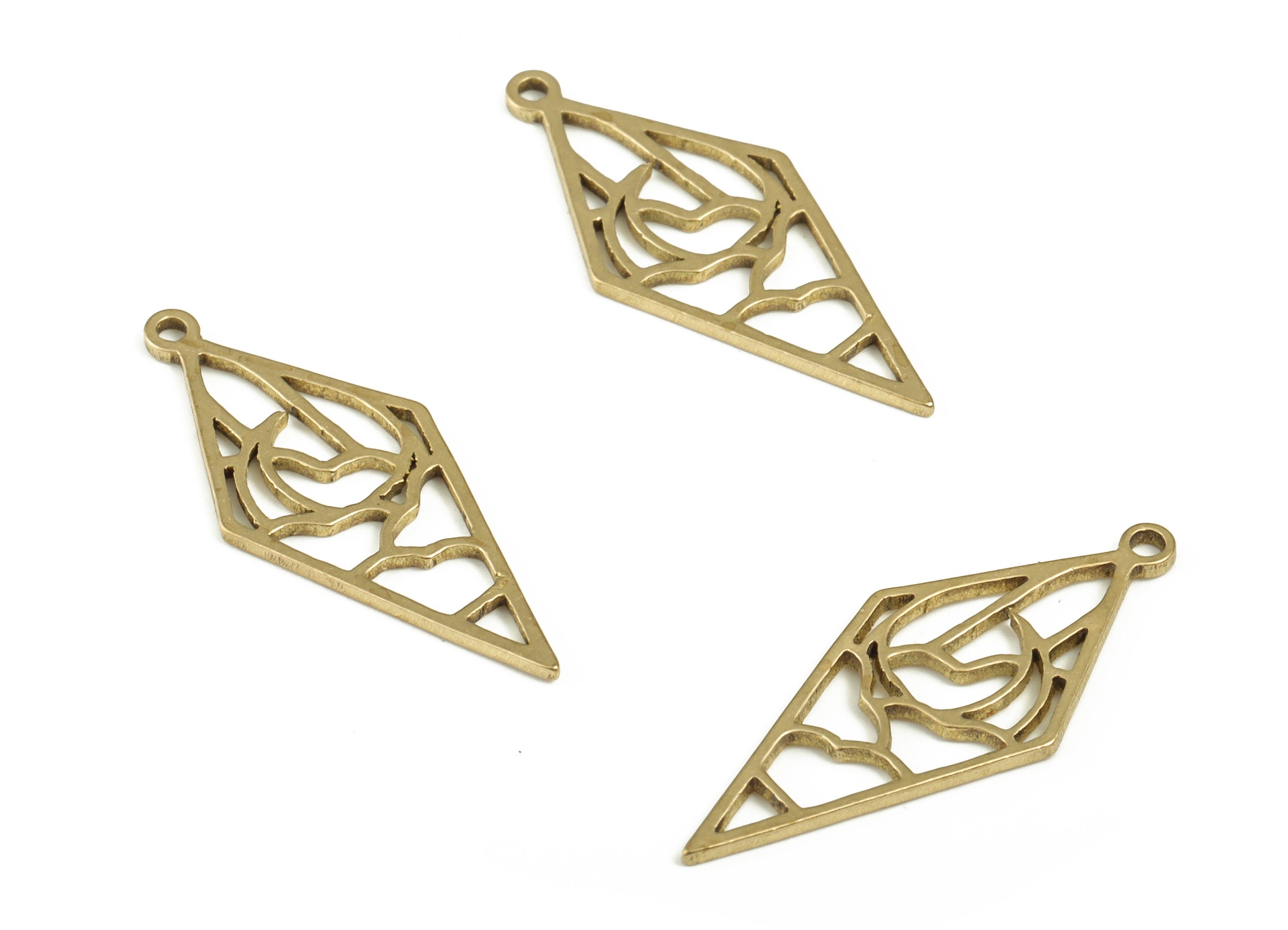 Rhombus Brass Pendant - Raw Brass Rhombus Earring Charms - Brass Crescent Charm - Jewelry Making Supplies - 23.87x9.84x0.78mm - PP4246 - DOMEDBAZAAR