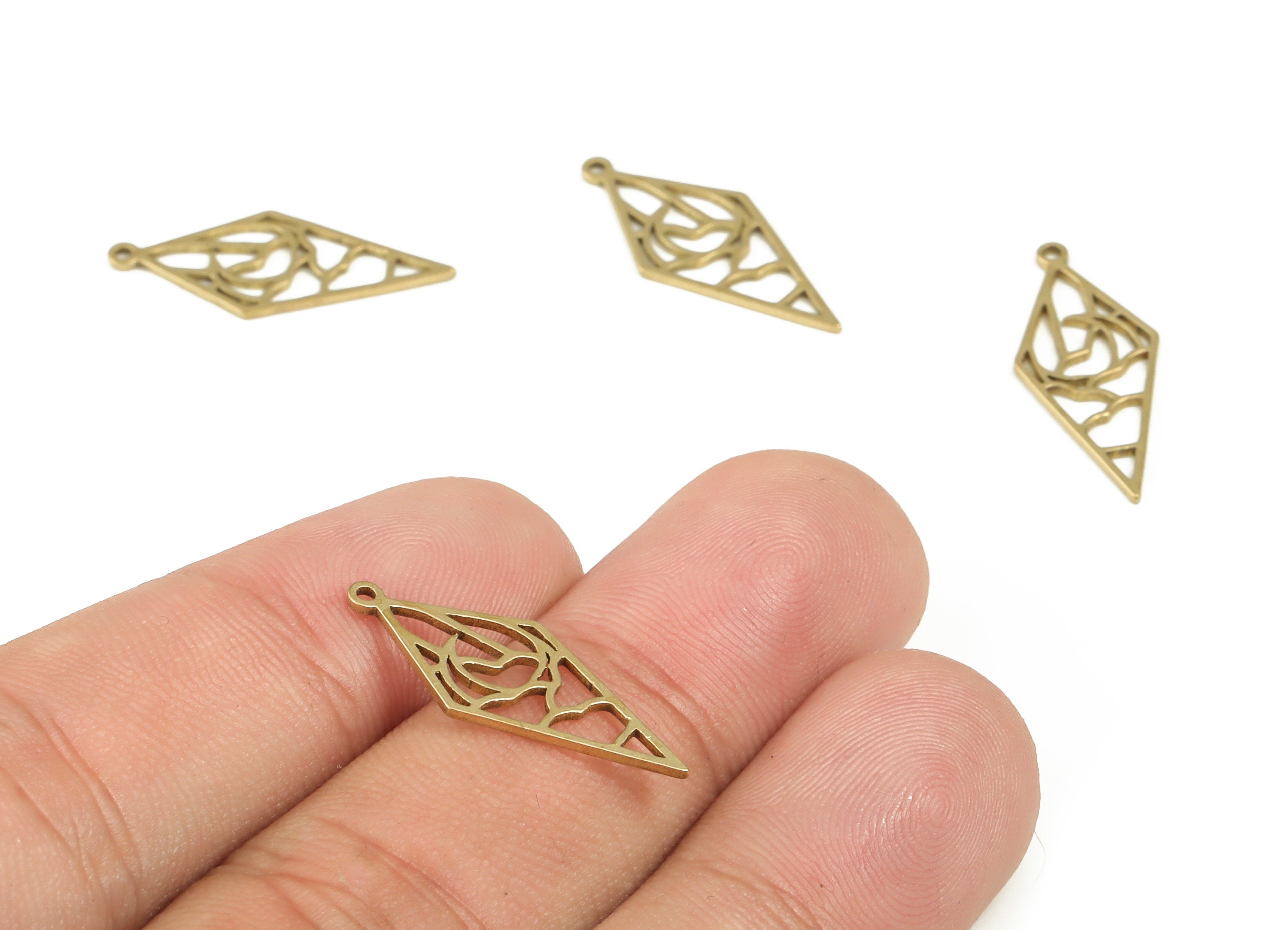 Rhombus Brass Pendant - Raw Brass Rhombus Earring Charms - Brass Crescent Charm - Jewelry Making Supplies - 23.87x9.84x0.78mm - PP4246 - DOMEDBAZAAR
