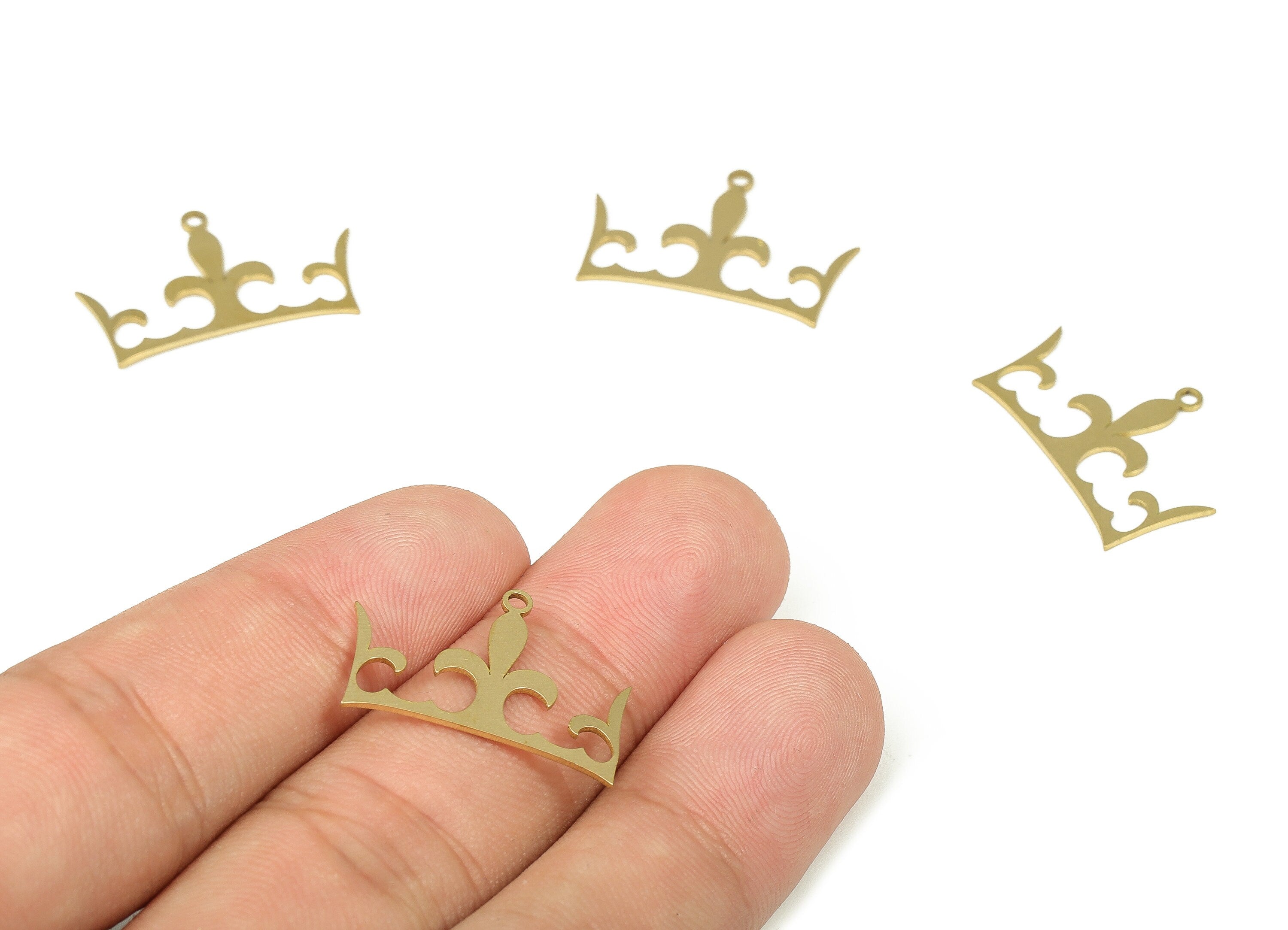Brass Crown Earring Charms - Raw Brass Crown Pendant Charm - Earrings Finding - Jewelry Making Supplies – 23.97x15.7x0.72mm- PP4349 - DOMEDBAZAAR