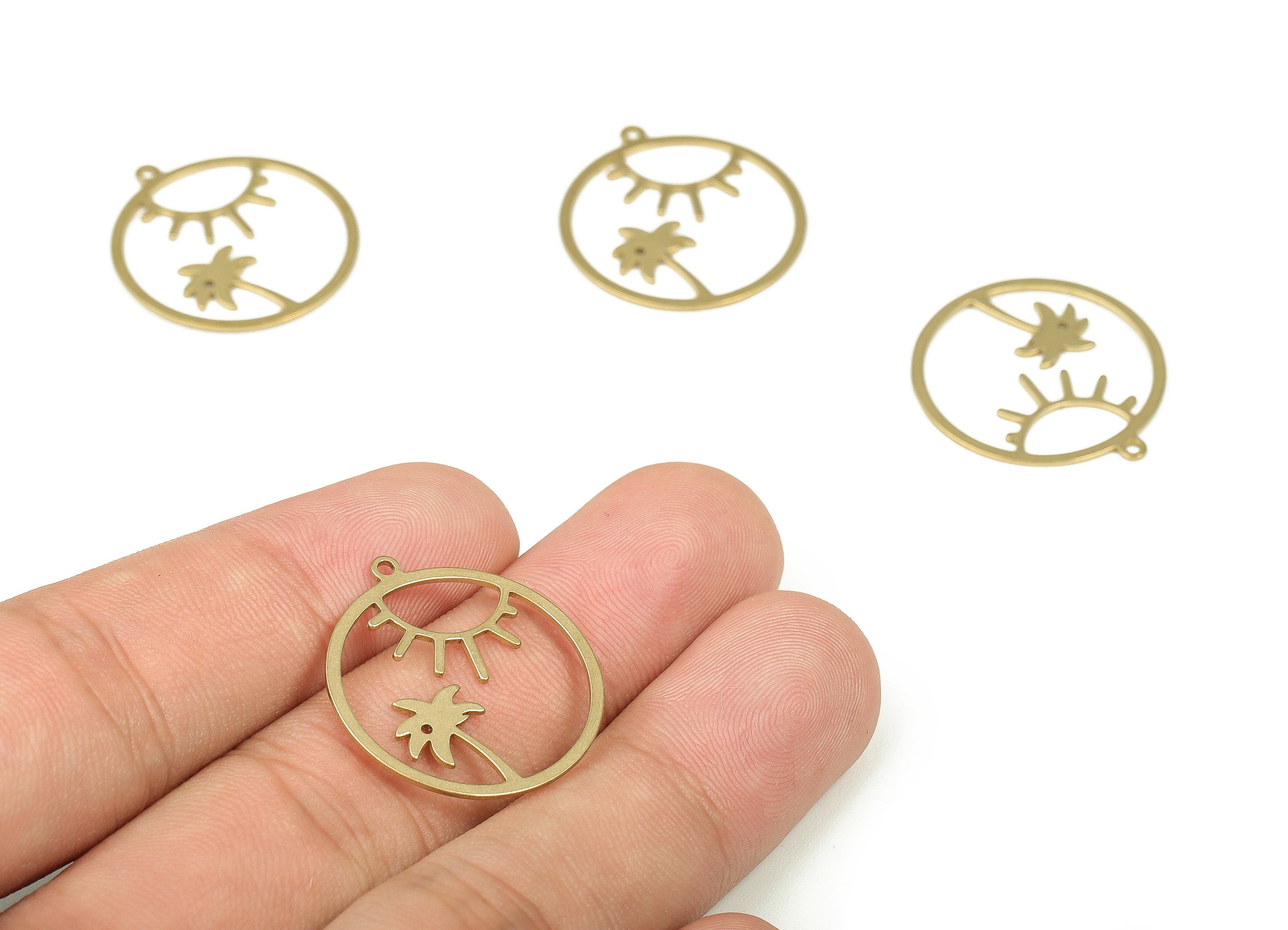 Brass Round Tree Earring Charms - Raw Brass Circle Eye Pendant - Earring Findings - Jewelry Making Supplies - 24.38x22.4x1.06mm - PP4290 - DOMEDBAZAAR