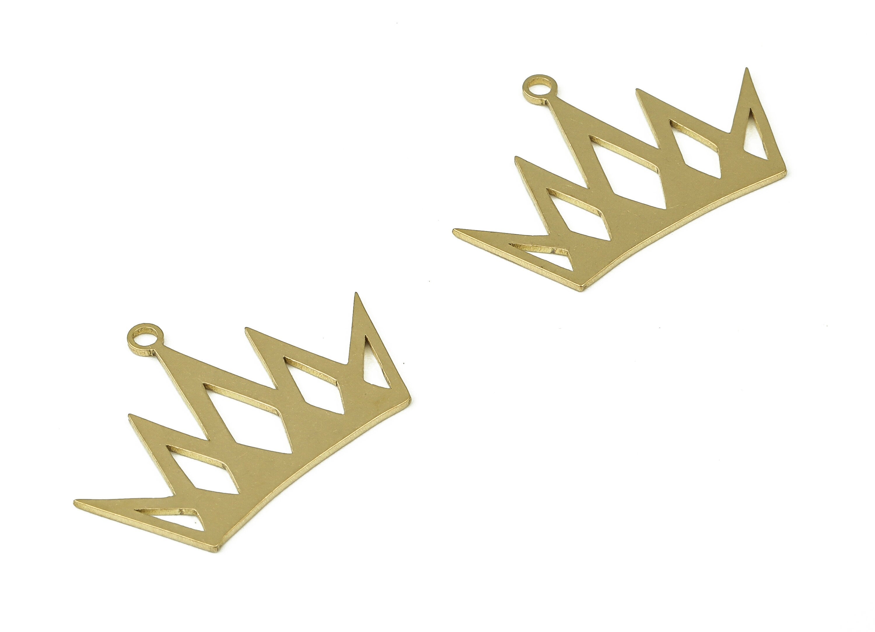 Raw Brass Crown Earring Charm - Brass Crown Pendant Charm - Raw Brass Earring Findings - Jewelry Making Supplies -24.6x16.98x0.7mm- PP4343 - DOMEDBAZAAR