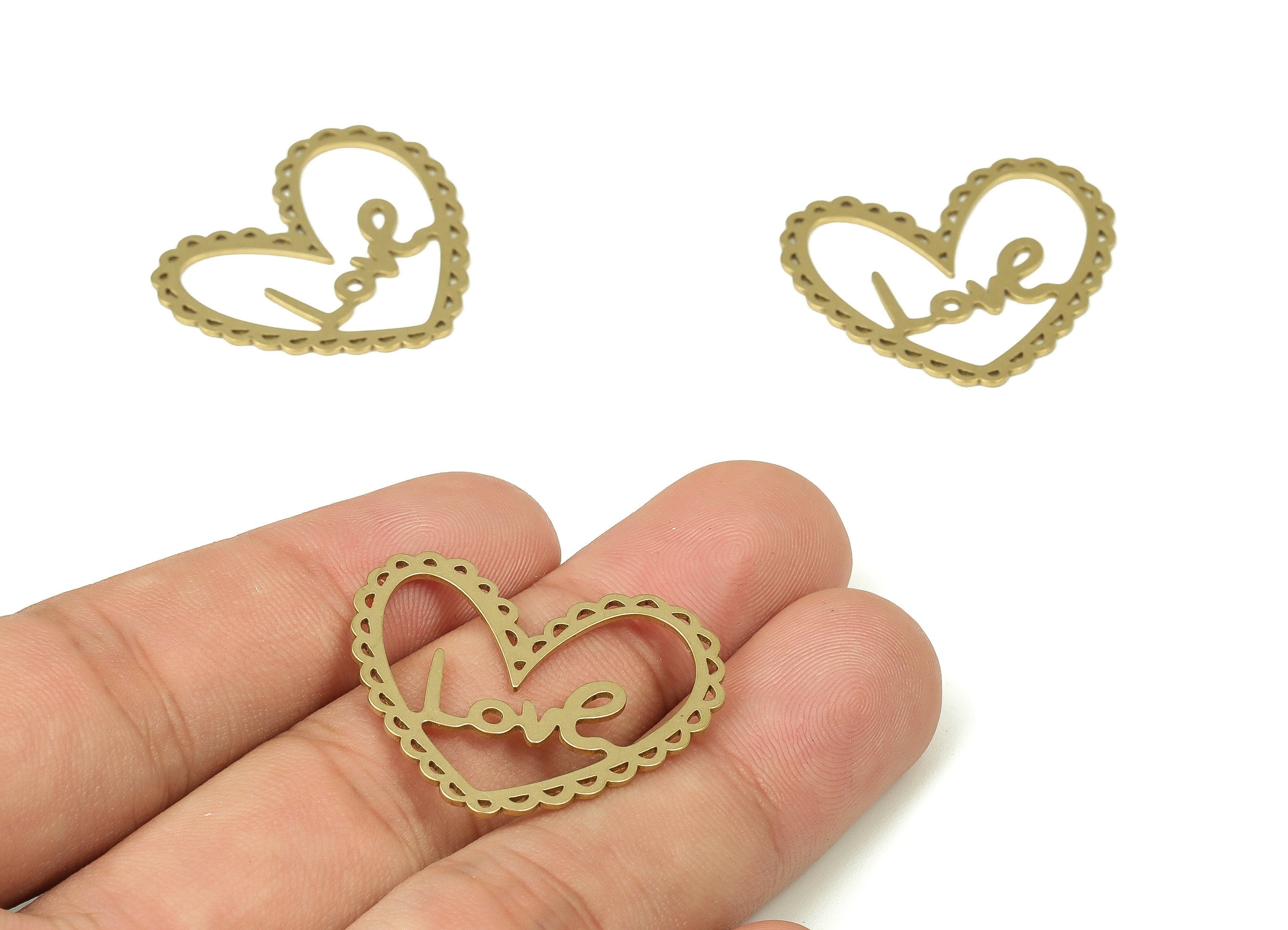 Brass Love Heart Earring Charms - Raw Brass Love Pendant - Earrings Finding - Jewelry Making Supplies - 30.24x26.51x0.72mm - PP4308 - DOMEDBAZAAR