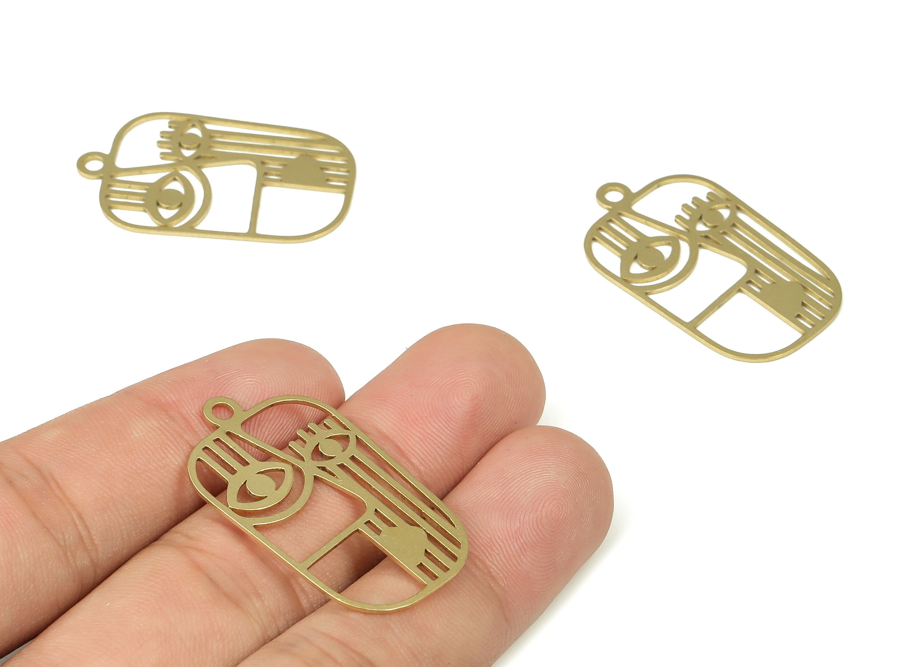 Brass Geometric Faces Pendant Charm - Raw Brass Face Earring Charms - Earrings Finding - Jewelry Making Supplies -35.01x20.97x0.98mm- PP4321 - DOMEDBAZAAR