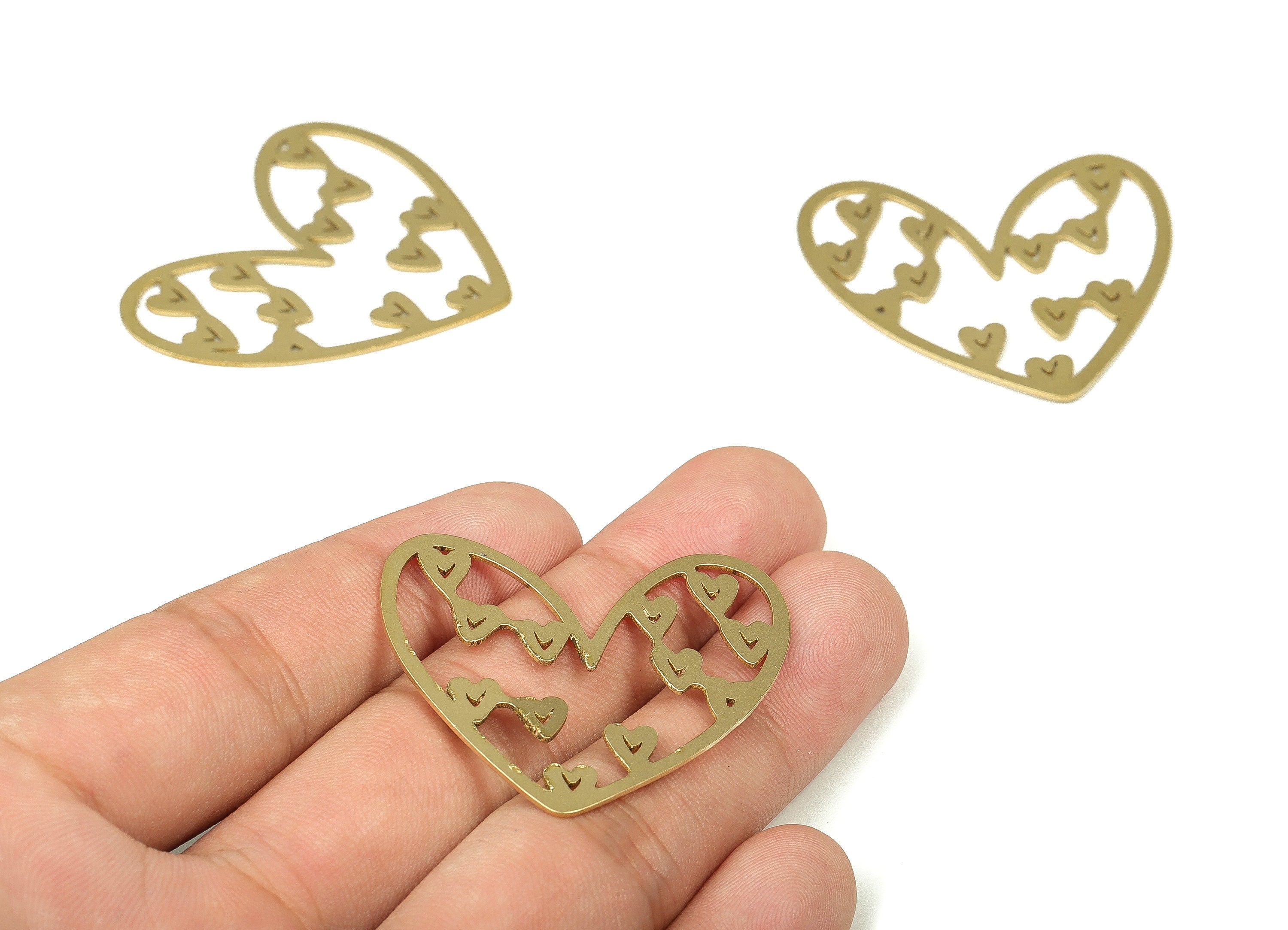 Brass Heart Earring Charms - Raw Brass Heart Pendant - Earrings Finding - Jewelry Making Supplies - 39.8x 36.76x0.74mm - PP4307 - DOMEDBAZAAR
