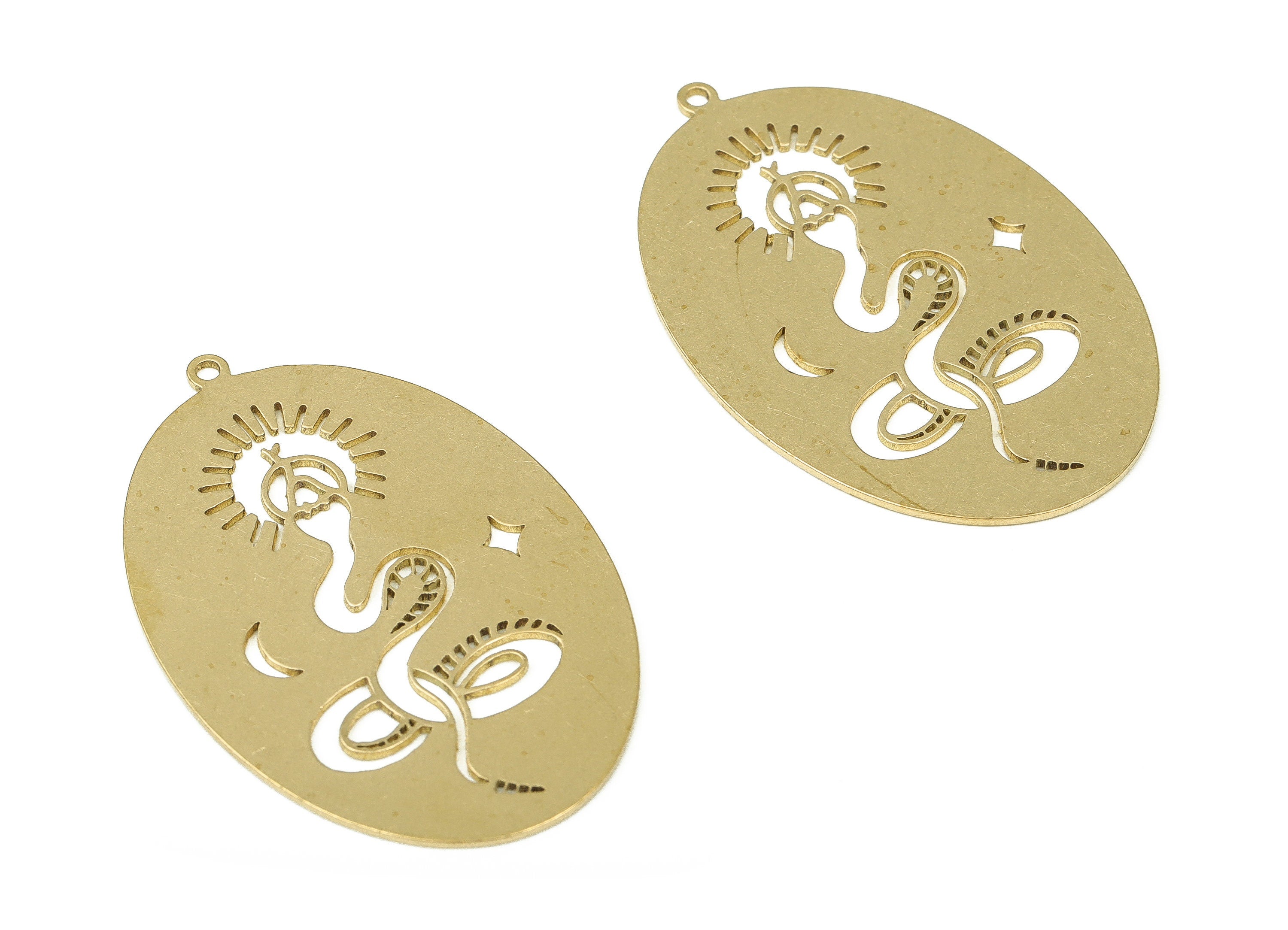 Raw Brass Snake Pendant - Oval Snake Charm – Snake Earring Charm – Earring Finding - Jewelry Making Supplies - 40.22×26.51×0.7mm - PP4280 - DOMEDBAZAAR