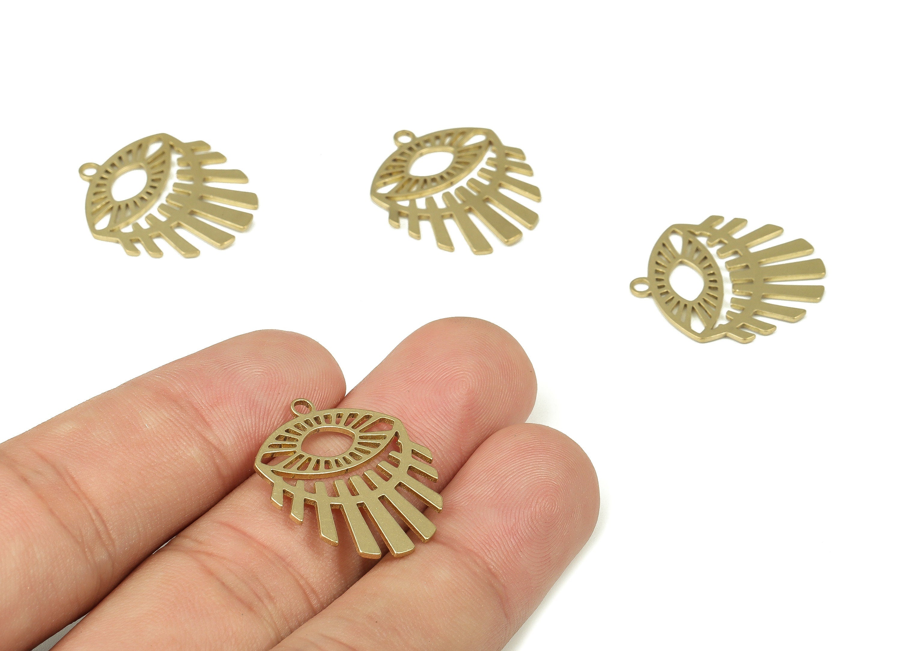 Brass Eye Earring Charms - Raw Brass Eye Lash Pendant - Raw Brass Earring Findings - DIY Jewelry Making Supplies -23.83x20.55x0.86mm- PP4330 - DOMEDBAZAAR