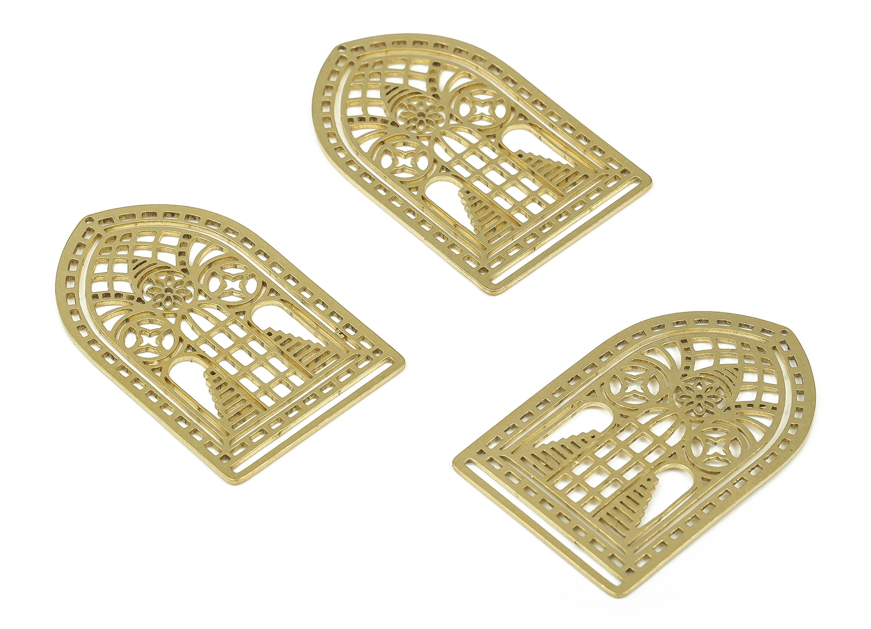 Brass Diamond Earrings Charm - Raw Brass Palace Pendant Charms - Earring Findings - DIY Jewelry Making Supplies - 37.7x23.93x0.79mm - PP4322 - DOMEDBAZAAR