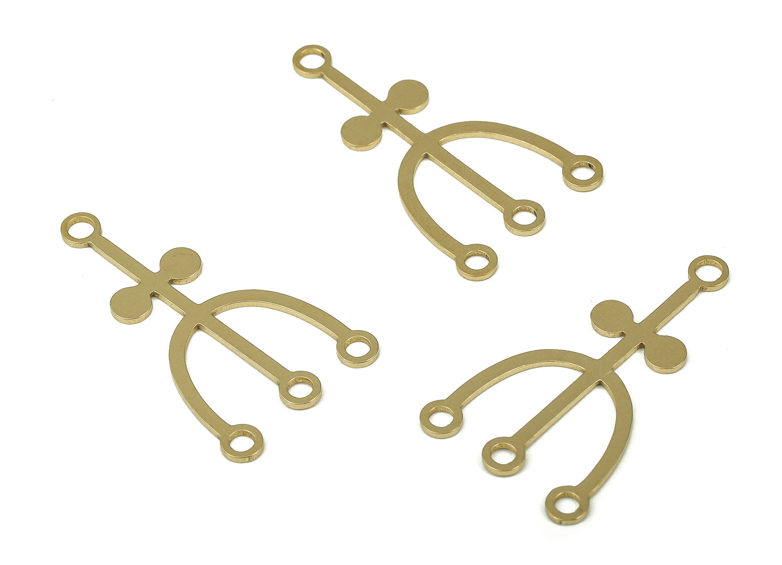 Brass Flower Earring Connector - Raw Brass Flower Earring Charms and Pendant - 4 Holes - Jewelry Making Supplies -29.8x16.78x0.7mm- PP4346 - DOMEDBAZAAR