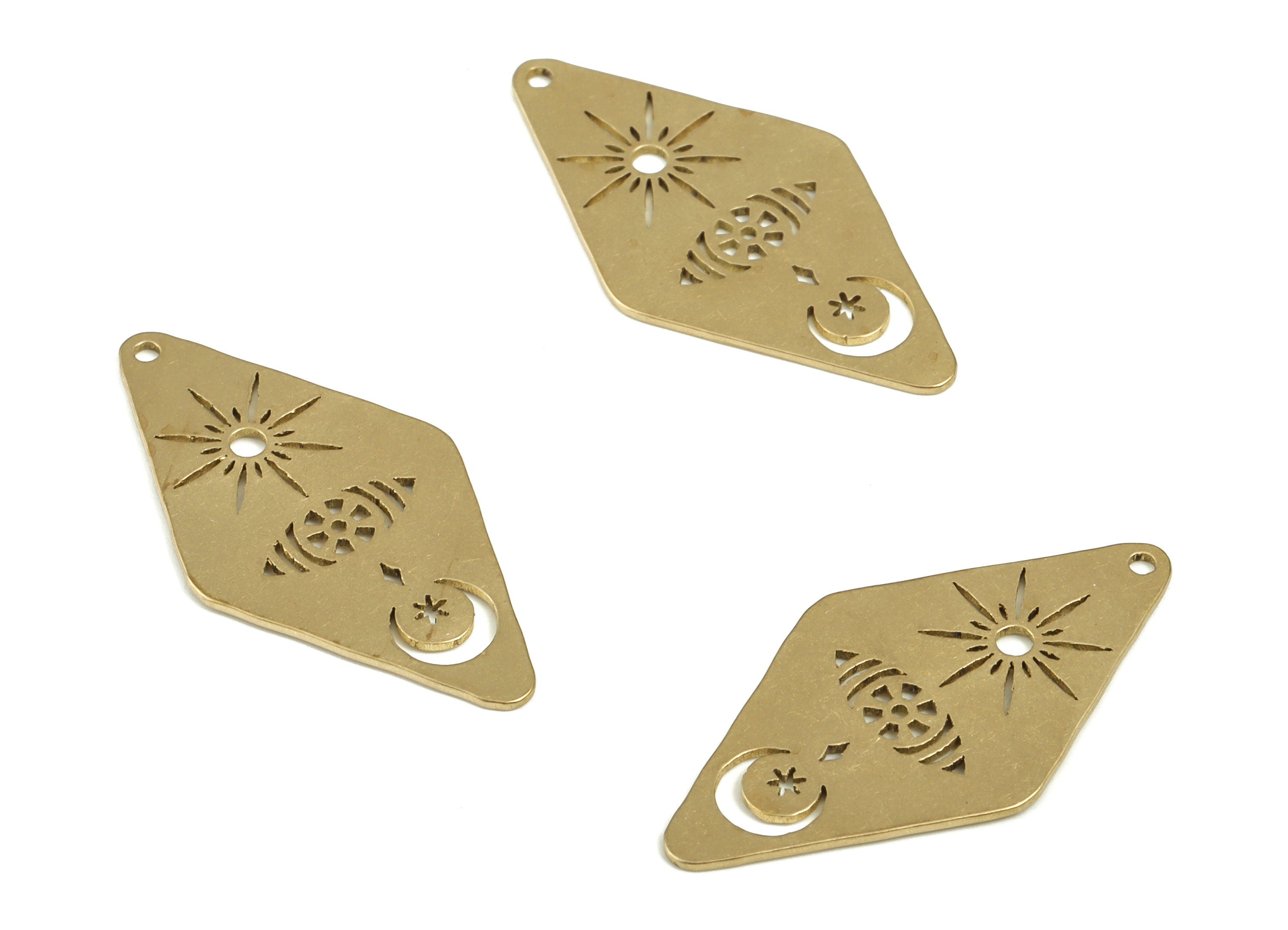 Rhombus Crescent Star Pendant - Raw Brass Rhombus Moon Earring Charms – DIY Jewelry Making Supplies - 28.02x14.61x0.58mm - PP4200 - DOMEDBAZAAR