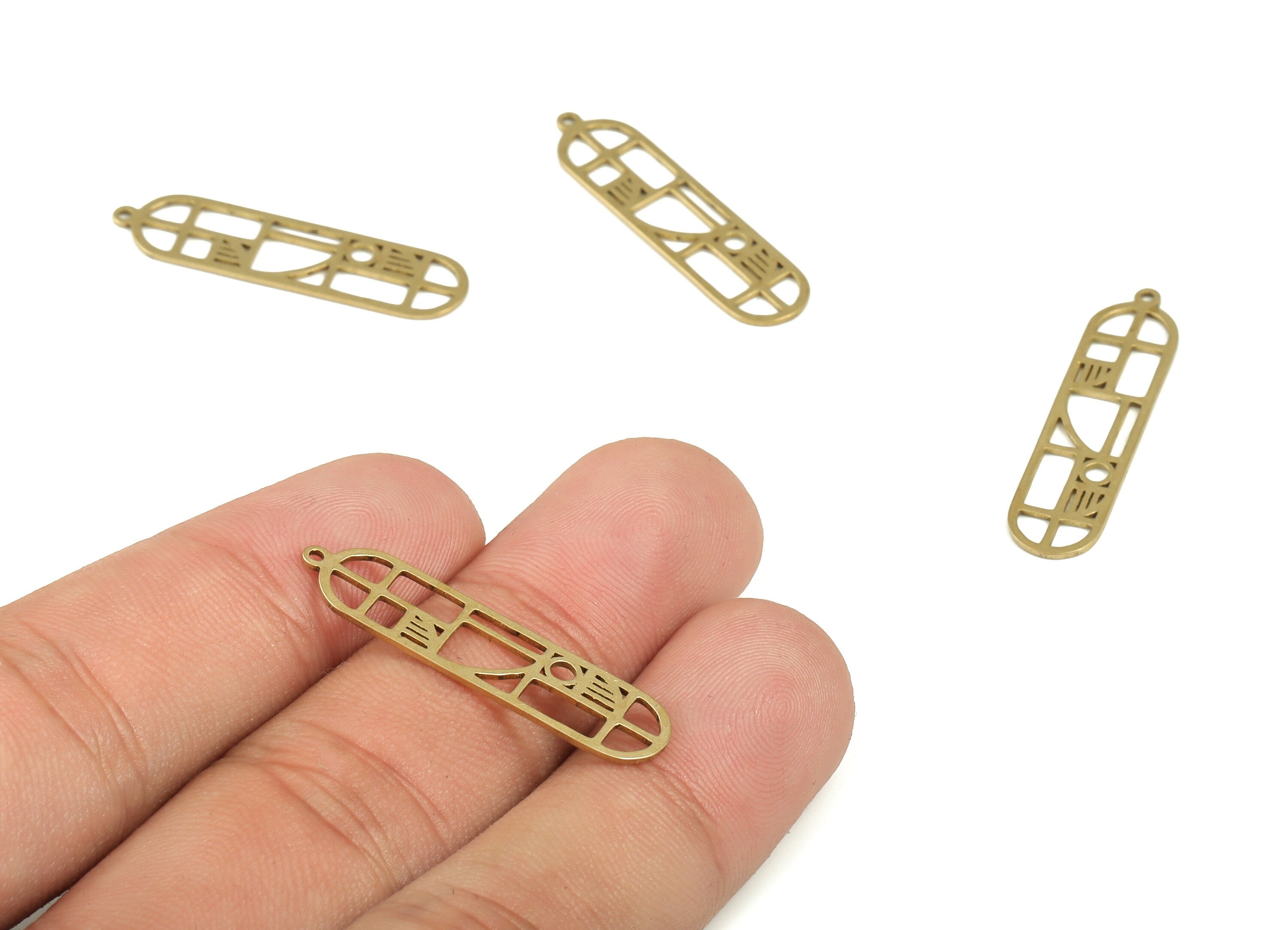 Brass Oval Earring Charms - Raw Brass Oval Pendant - Earrings Finding - Jewellery Making Supplies - 31.66x7.86x0.66mm - PP4190 - DOMEDBAZAAR