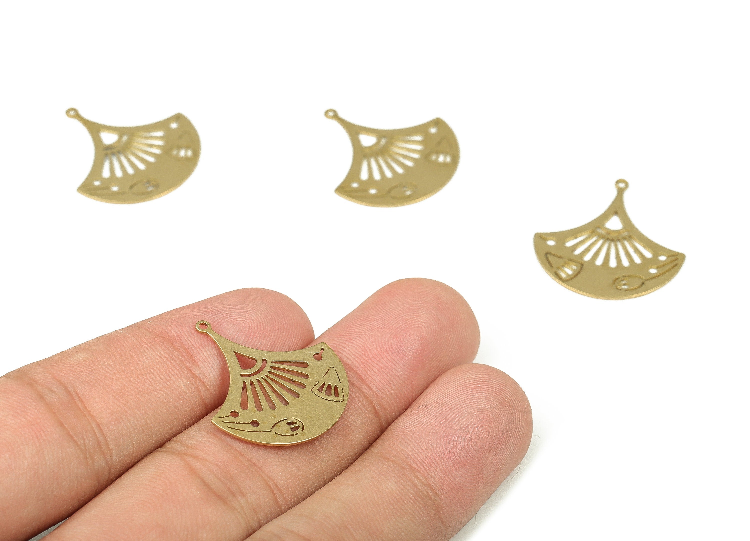 Raw Brass Fan Shape Pendants – Fan Earring Charm – Earring Findings – DIY Jewelry Making Supplies - 24.12x22.32x0.59mm - PP4278 - DOMEDBAZAAR