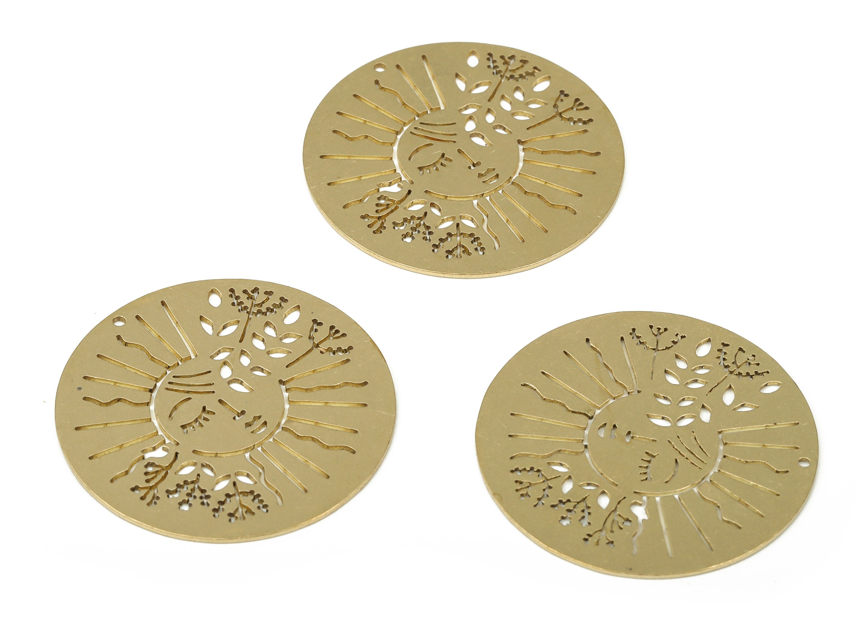 Brass Round Face Earring Charm – Raw Brass Circle Face Tree Pendant – Earring Findings - Jewelry Supplies - 35.01×35.01×0.69mm - PP4254 - DOMEDBAZAAR