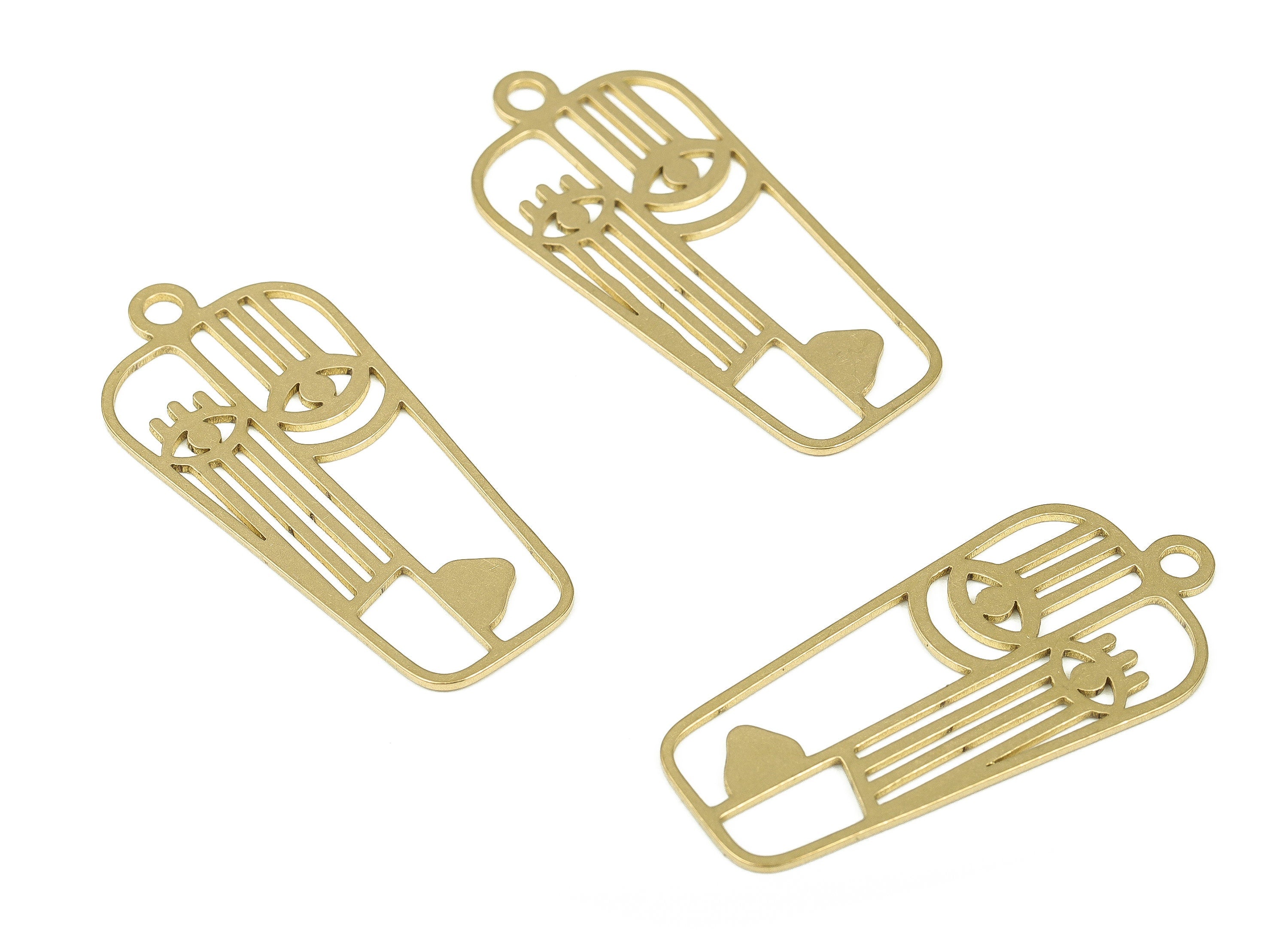 Silhouette 2 in 1 Face Earring Charm – Abstract Face Pendant – Brass Face Charm – Jewelry Making Supplies - 34.98x16x0.77mm - PP4301 - DOMEDBAZAAR