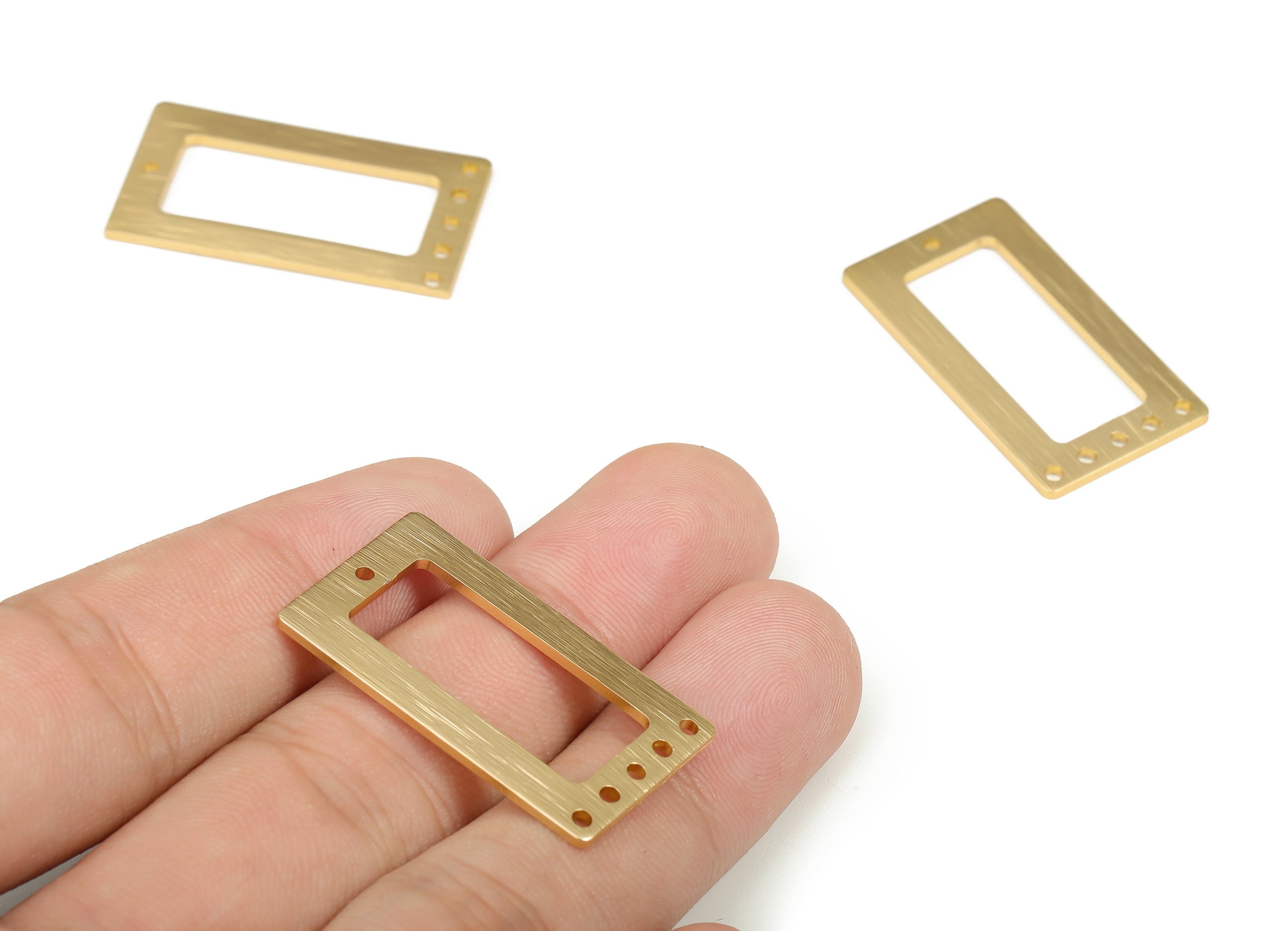 Aluminum Rectangular Charms – Gold Tone Plated Aluminum Pendant Charms – Charm with 6 Holes – Jewelry Supplies - 31.96x18.06x1.18mm - AA1159 - DOMEDBAZAAR