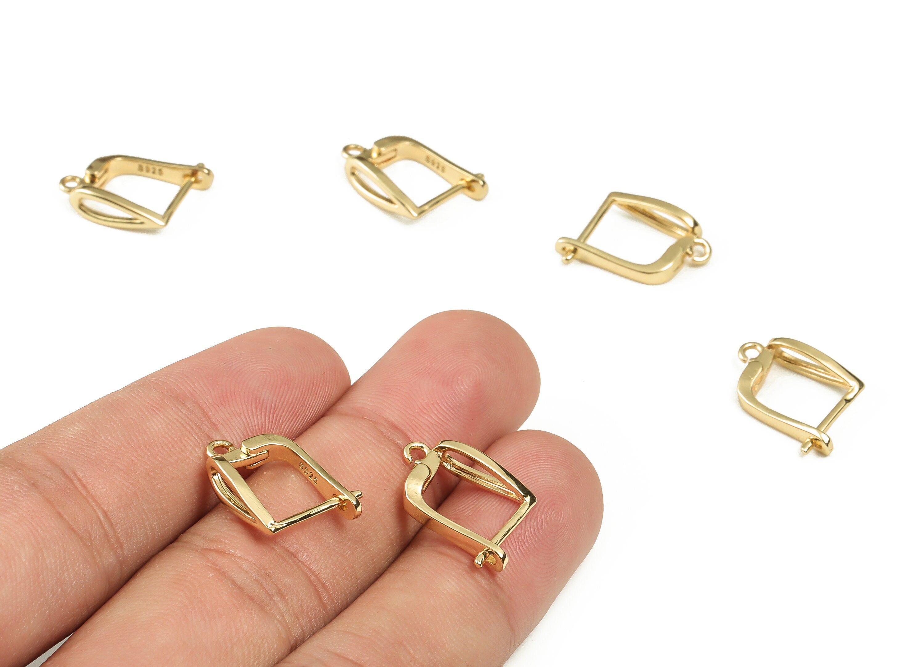 Brass Leverback Earring Clasp - Brass Plain Leverback - 18K Real Gold Plated Brass - Jewelry Making Supplies - 17.4x12.06x1.44mm - RGP3299 - DOMEDBAZAAR