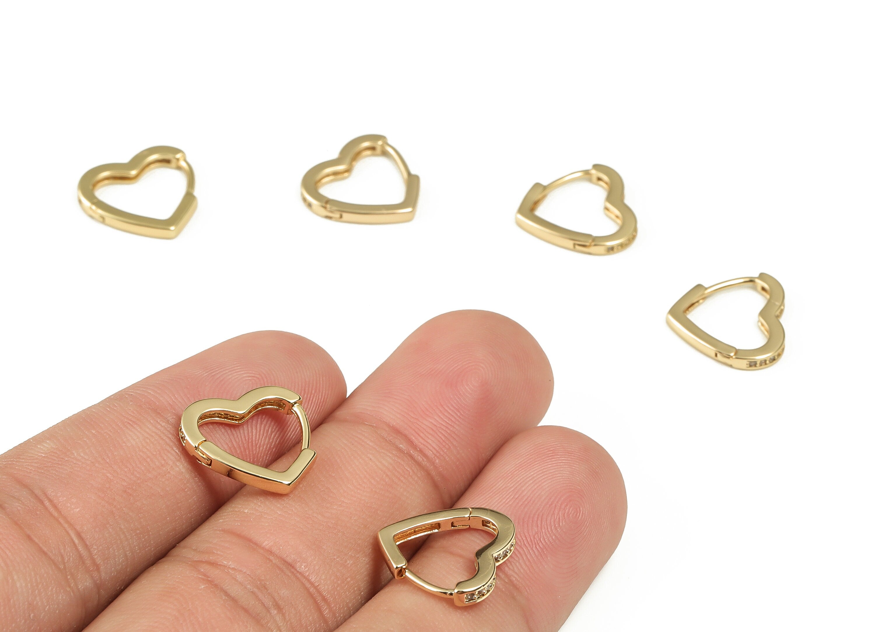 Brass Love Heart Huggie Earring - Brass Huggie Earring with Zircon - Love Hoop Earring - 18K Real Gold Plated Brass -14.24x13.4x2mm- RGP3203 - DOMEDBAZAAR