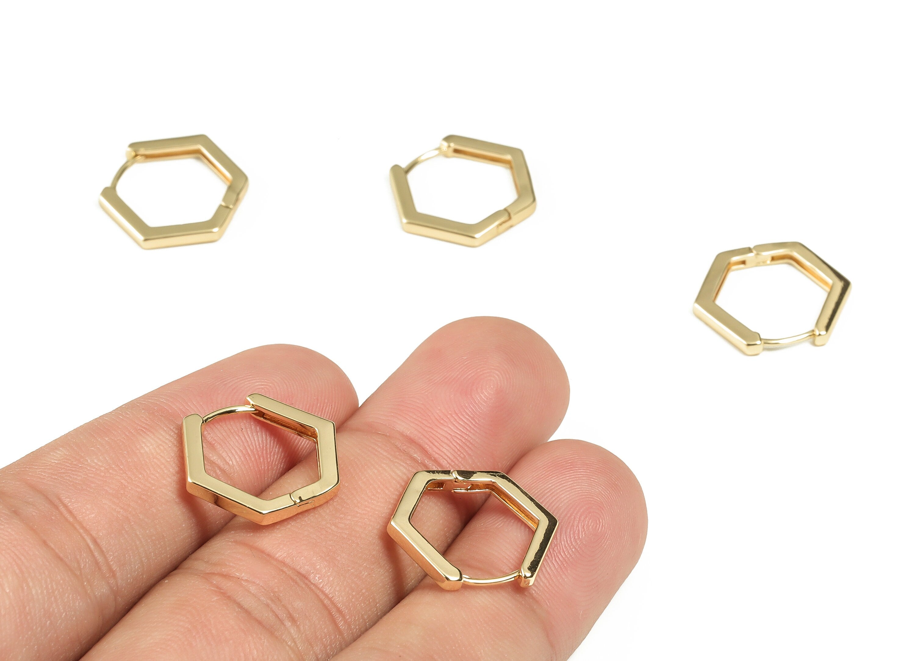 Brass Hexagon Hoop Earrings - Brass Studs Earrings - Geometric Hoop Earrings - 18K Gold Plated Brass Earrings -18.02x15.05x2.11mm- RGP3276 - DOMEDBAZAAR