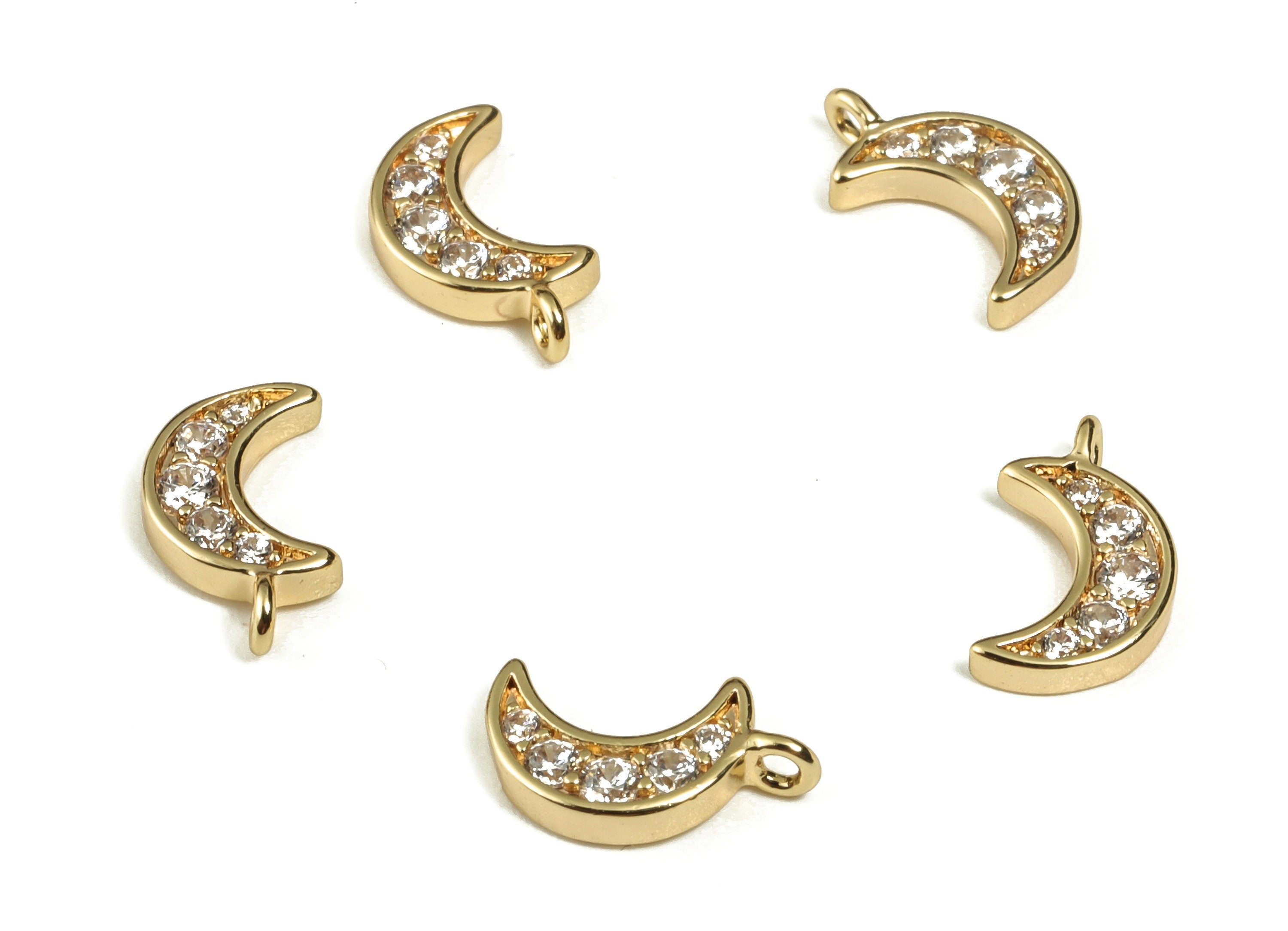 Brass Zircon Gold Half Moon Charm – Brass Zircon Half Moon Pendant - 18K Real Gold Plated Brass – Earring Charm - 8.87×5.46×1.44mm - RGP3105 - DOMEDBAZAAR