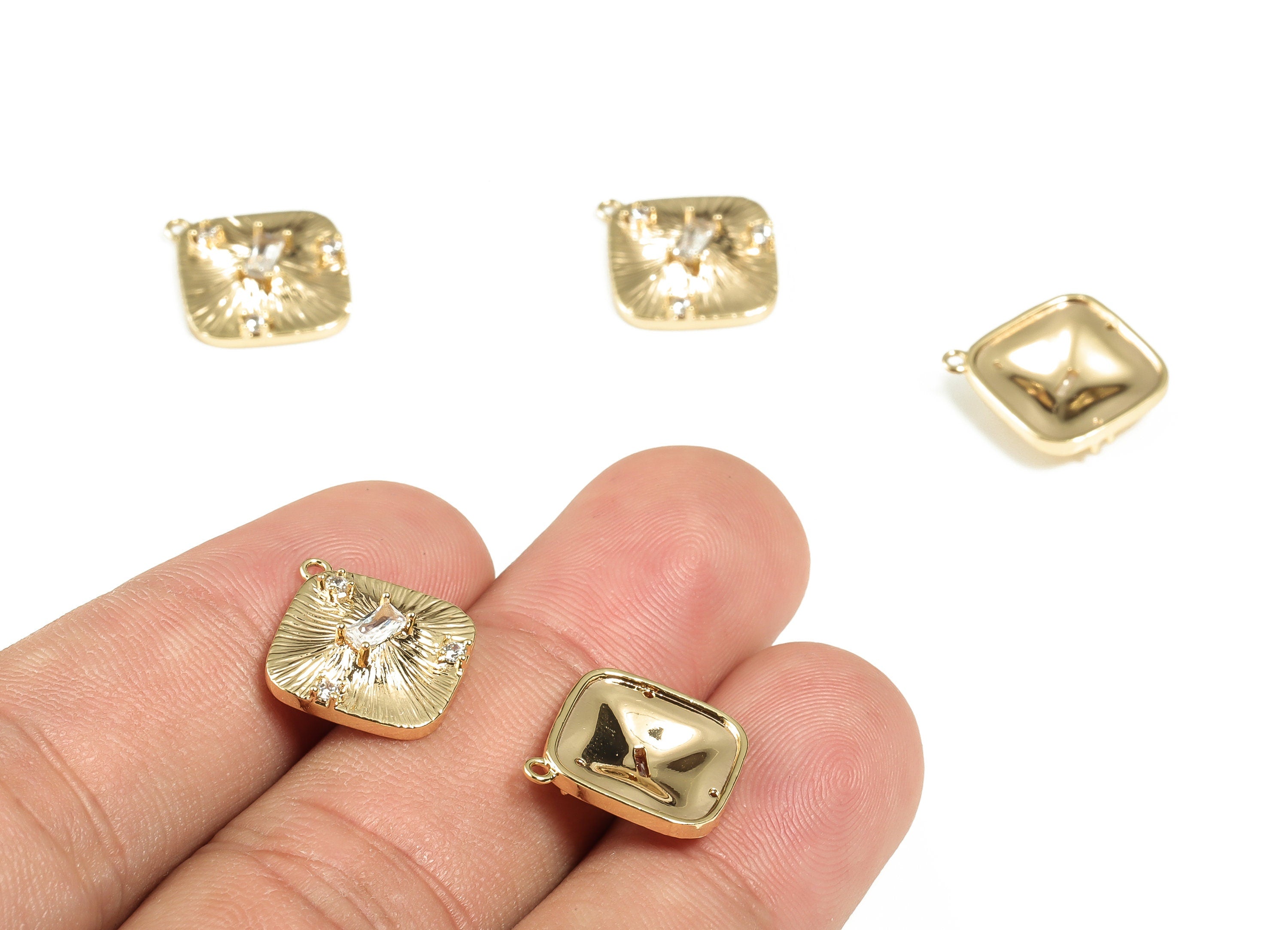 Brass Zircon Rhombus Pendant - Rhombus Earring Charm - 18K Real Gold Plated Brass – Jewelry Making Supplies – 16.68x15.02x4.16mm – RGP3223 - DOMEDBAZAAR