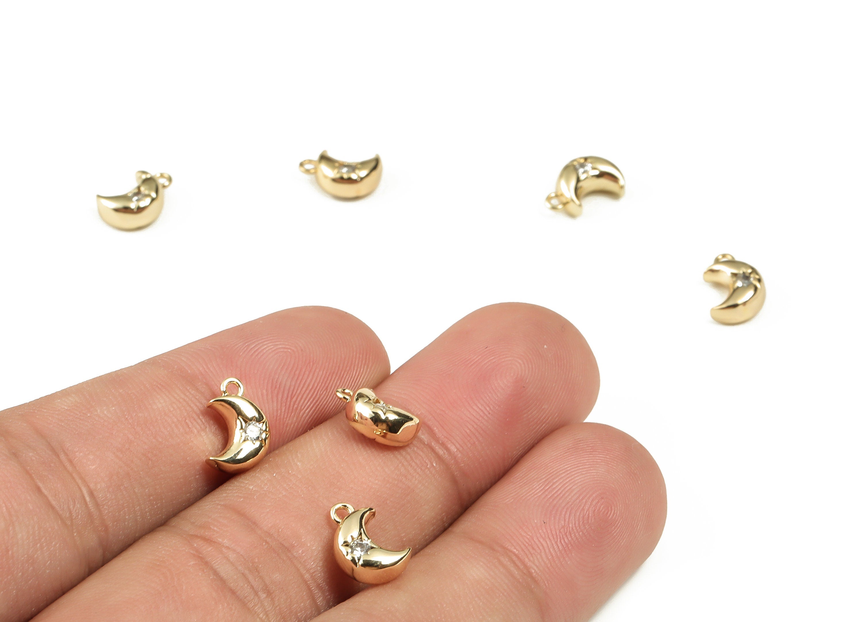 Brass Moon Pendant – Gold Plated Tiny Moon Star Earring Charm - 18K Real Gold Plated Brass – Jewelry Supplies – 9.62x6.52x3.76mm – RGP3247 - DOMEDBAZAAR
