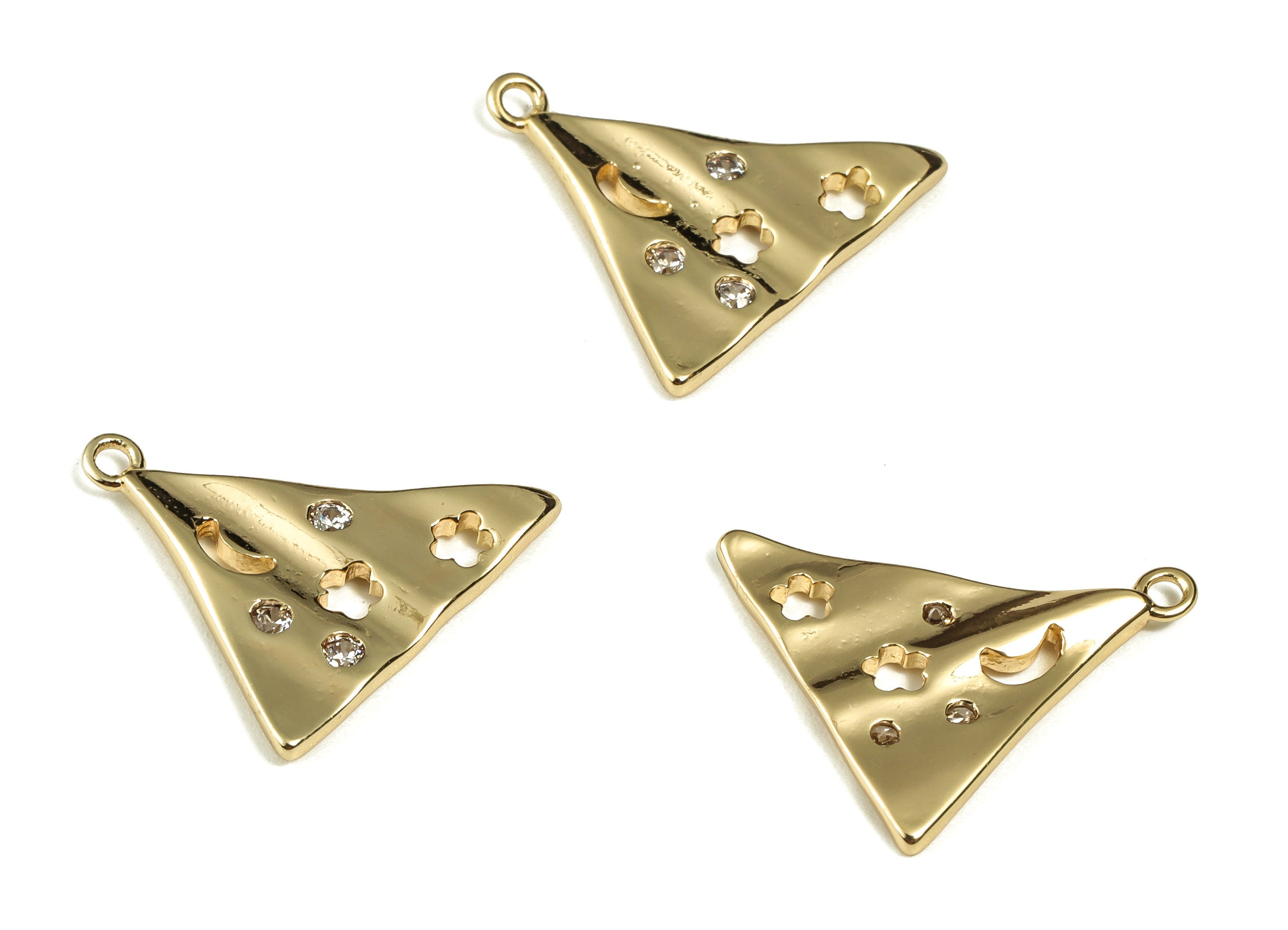 Brass Triangle Charm Pendant - Brass Pendant with Zircon - 18K Real Gold Plated Brass Charm - Jewelry Supplies -17.15x16.87x1.63mm- RGP3097 - DOMEDBAZAAR