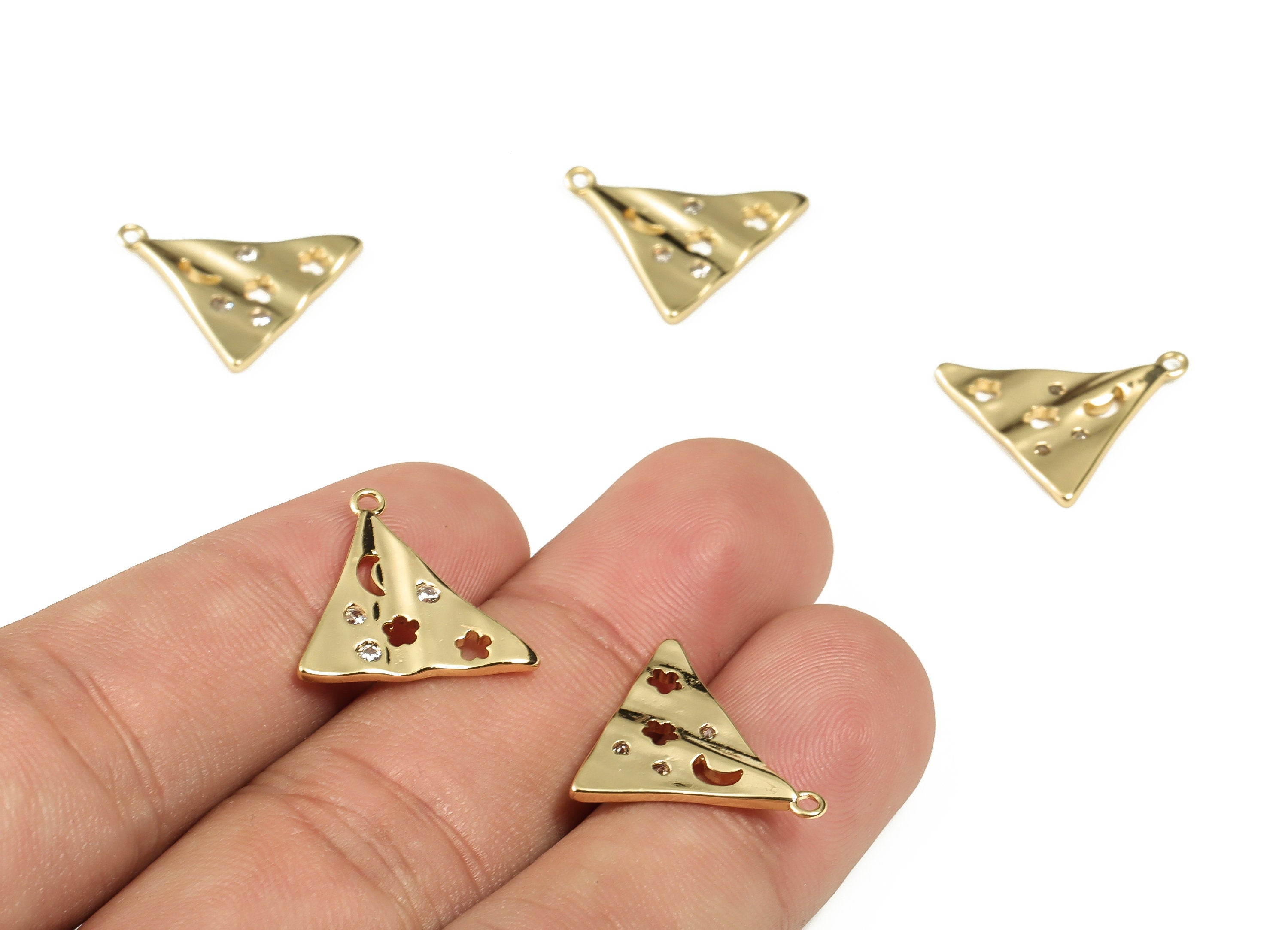 Brass Triangle Charm Pendant - Brass Pendant with Zircon - 18K Real Gold Plated Brass Charm - Jewelry Supplies -17.15x16.87x1.63mm- RGP3097 - DOMEDBAZAAR