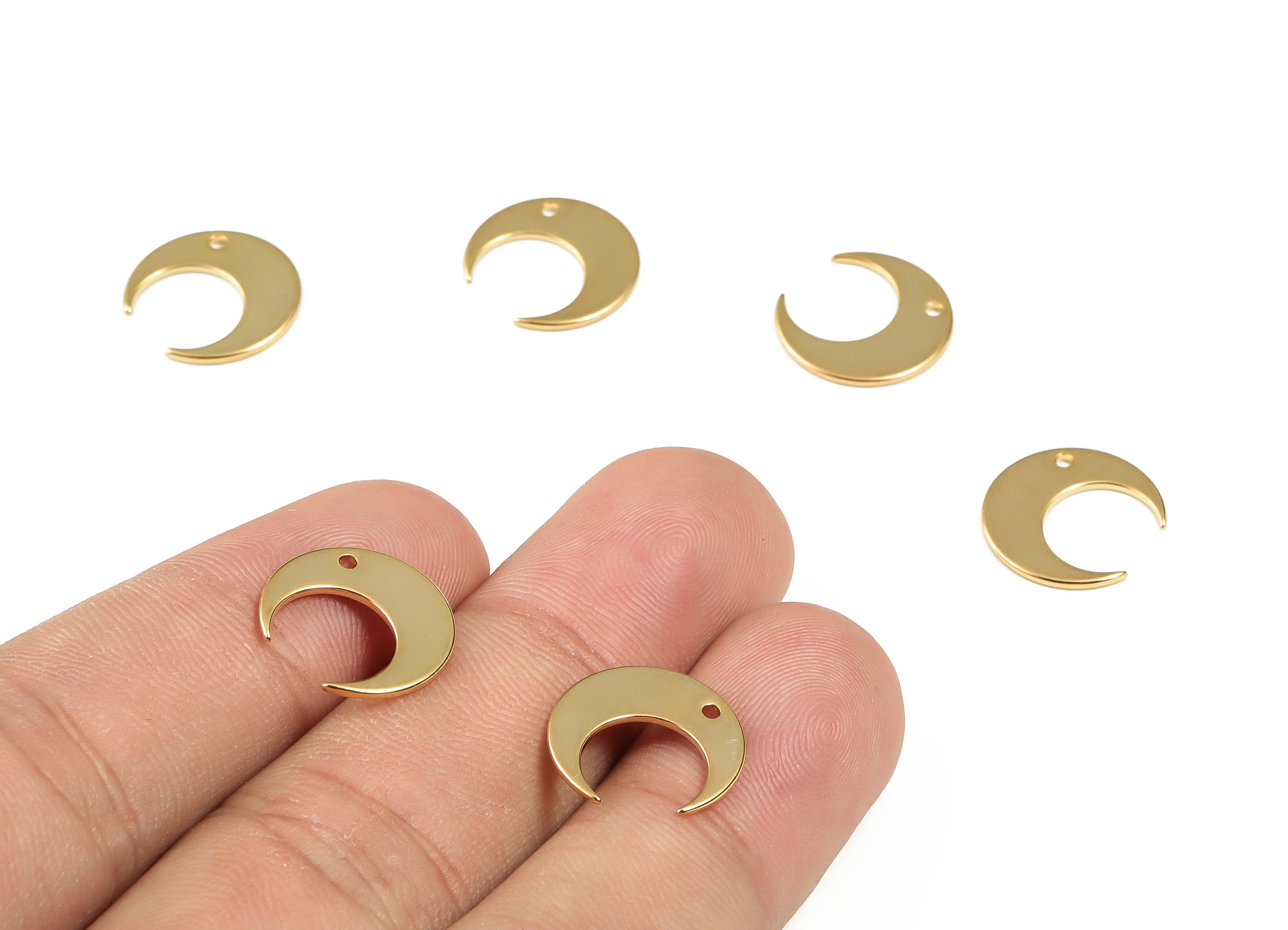 Brass Crescent Moon Earring Charm - Mini Crescent Pendant Charm - 18K Real Gold Plated Brass - Jewelry Supplies -14.1x13.45x0.8mm - RGP3098 - DOMEDBAZAAR